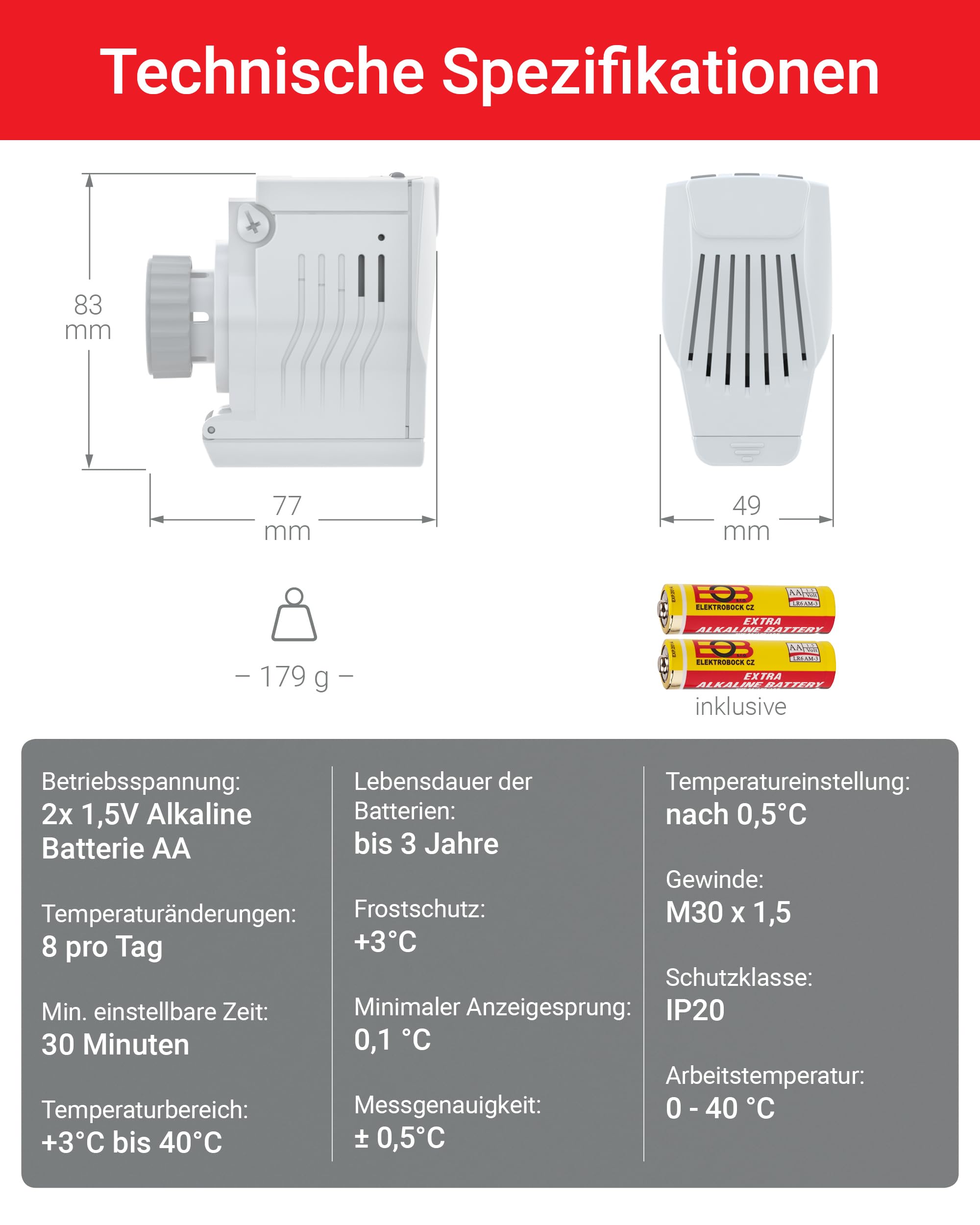 Elektrobock HD13 programowalny termostat grzejnikowy, 280 W, 230 V, biały, kompaktowy