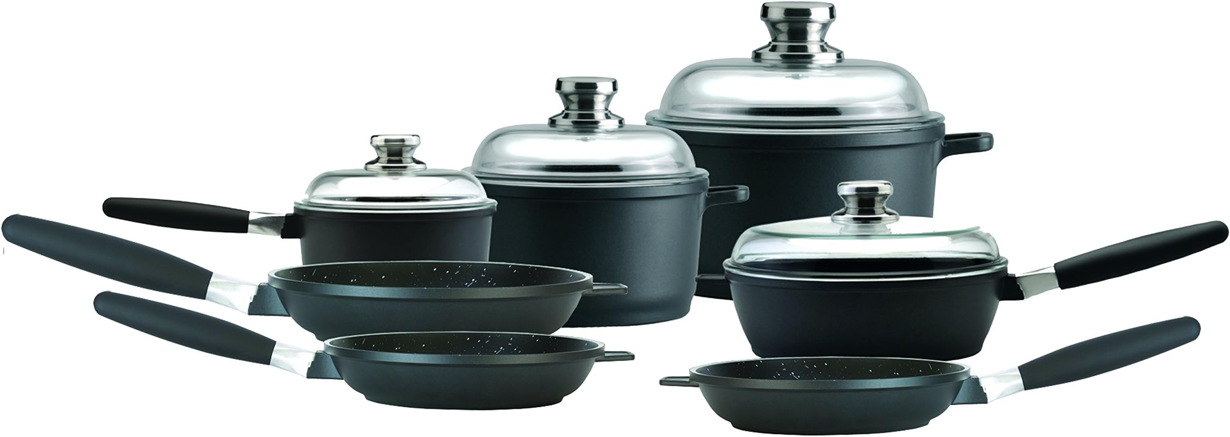 EuroCAST by BergHOFF Deluxe Set | Ceramic and Titanium Cooking Surface | Durable, Lightweight Cast Construction | Detachable Handle for Oven Use | Designed in Europe. Made for America