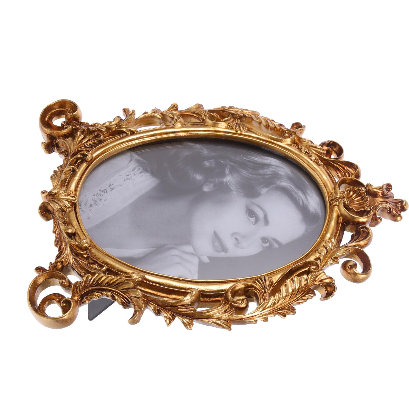 Cadre photo ancien en résine dorée 20 cm style européen avec moulures baroques travaillées