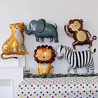 Vista 42 de 9 Pcs Zebra Elephant Jungle Safari Balloons Foil Helium Monkey Lion Zebra Giraffe Leopard Crocodile Bee Fox Shaped Animal Balloons for Wildlife