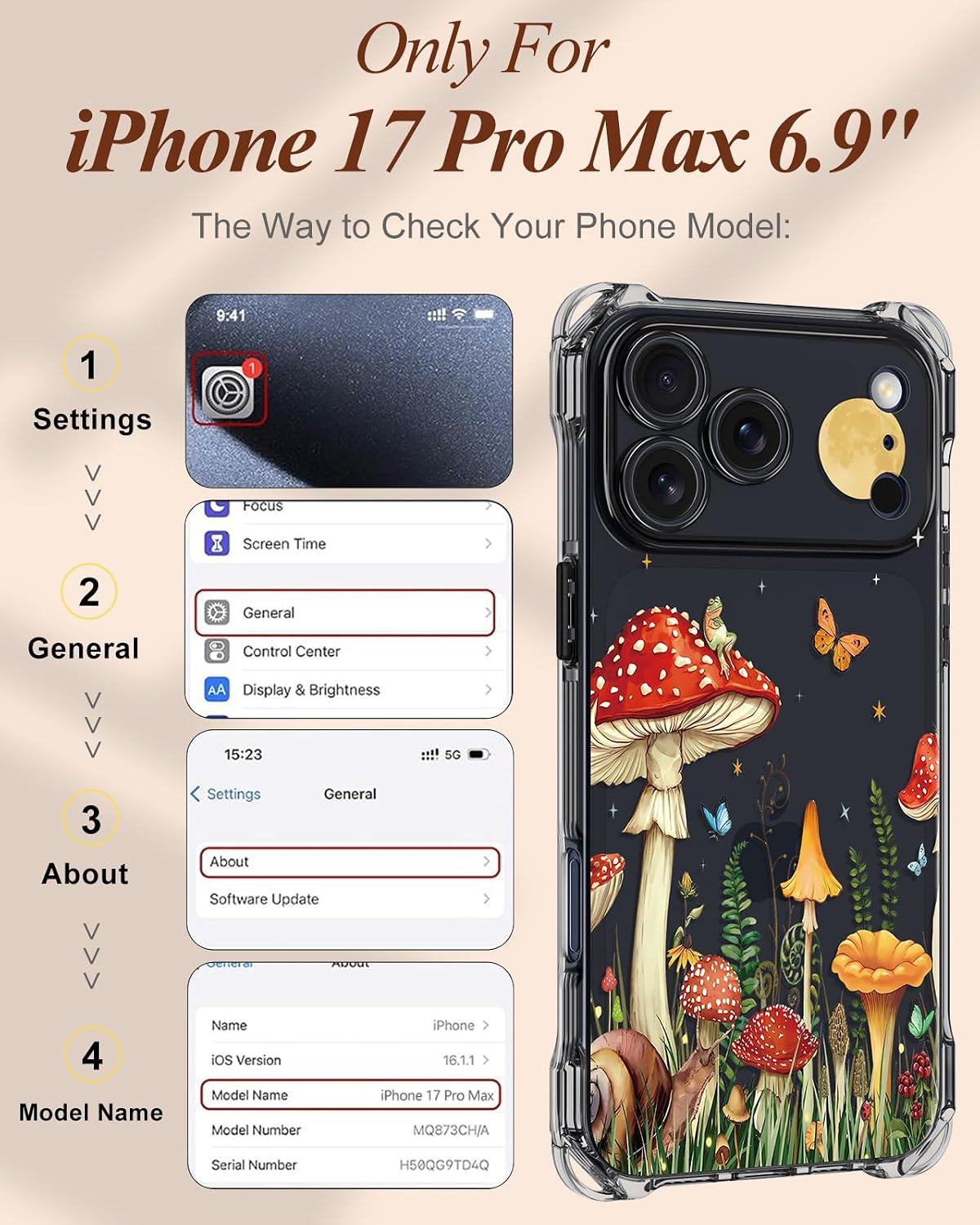 Toycamp for iPhone 17 Pro Max Case with Strap for Women - Cute Funny Girls Girly Fashion Mushroom Moon Design Case with Wrist Lanyards Four Corners Flexible Hang Style image 2