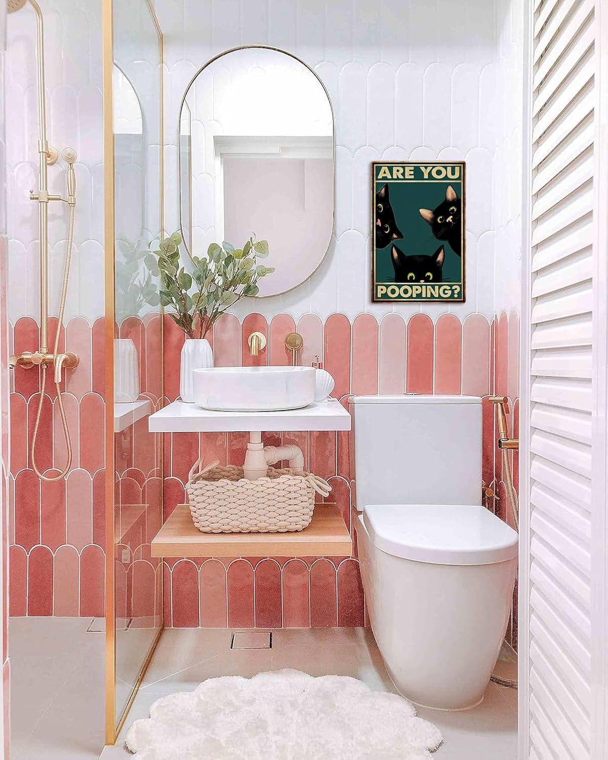 Bathroom Black Cat Wall Decor Funny Metal Sign 8x12 Inch Are You Pooping Vintage Home Decor Cat Sign for Washroom Decorations image 4