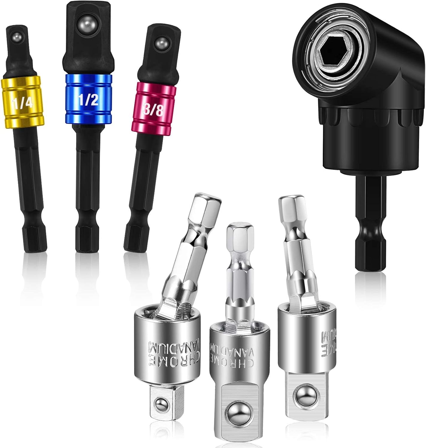 7 Pcs Impact Drill Sockets Adapter Drill Bit Adapter Set, 3