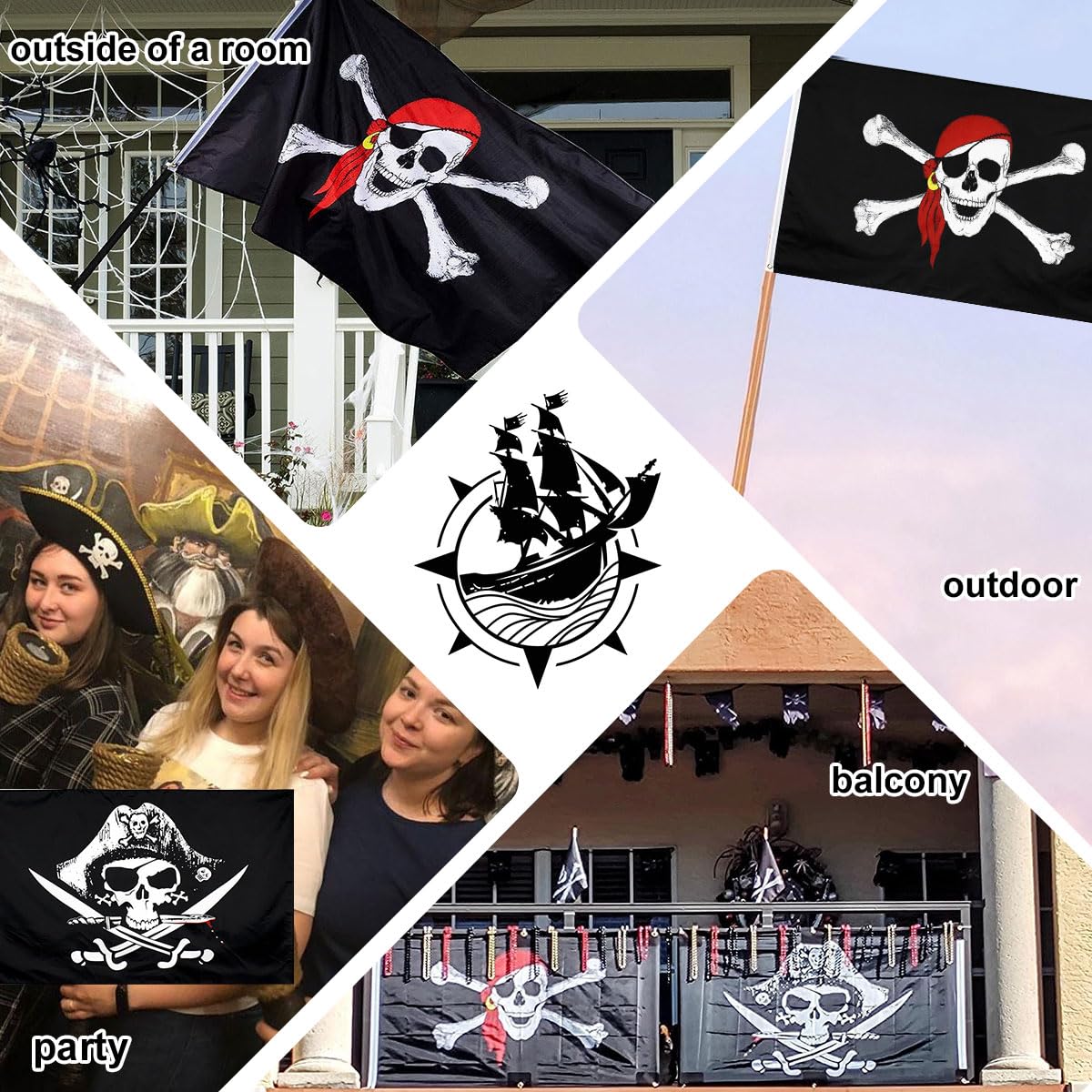 Flaga pirata 60 x 90 cm – wzór trupiej czaszki i noża krzyżowego – 2 sztuki na imprezy Halloween i dekoracje