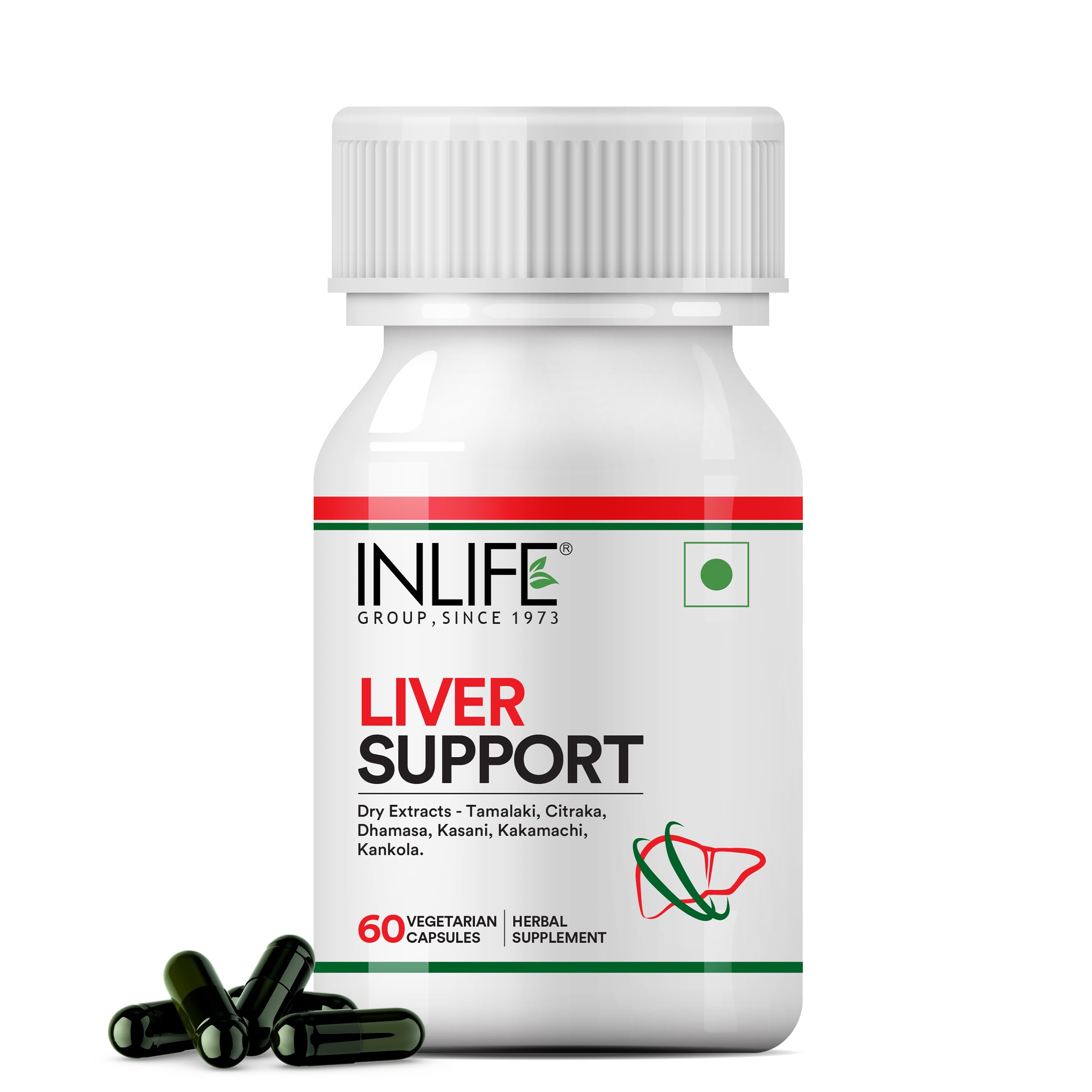 INLIFE Liver Support Supplement with Ayurvedic Herbs | Tamalaki, Citraka, Dhamasa, Kasanai, Kakamachi | Supports Healthy Liver Function for Men & Women - 60 Vegetarian Capsules