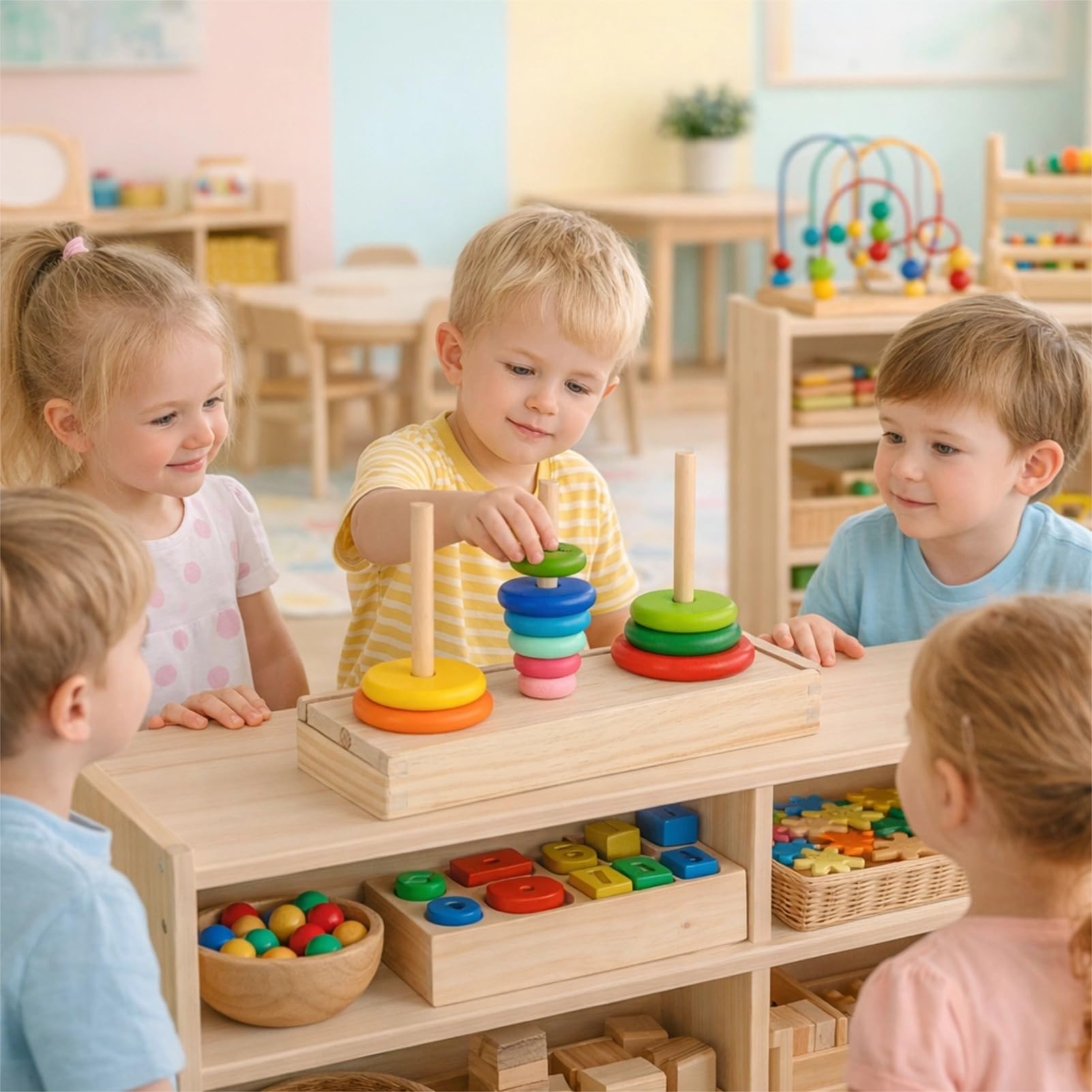 Logica Puzzles Art,Tower Of Hanoi 10 Rings Puzzle Giocattolo Logico in Legno con Scatola Portaoggetti per Bambini Dai 5 Anni in su(Torre di Hanoi in scatola grande