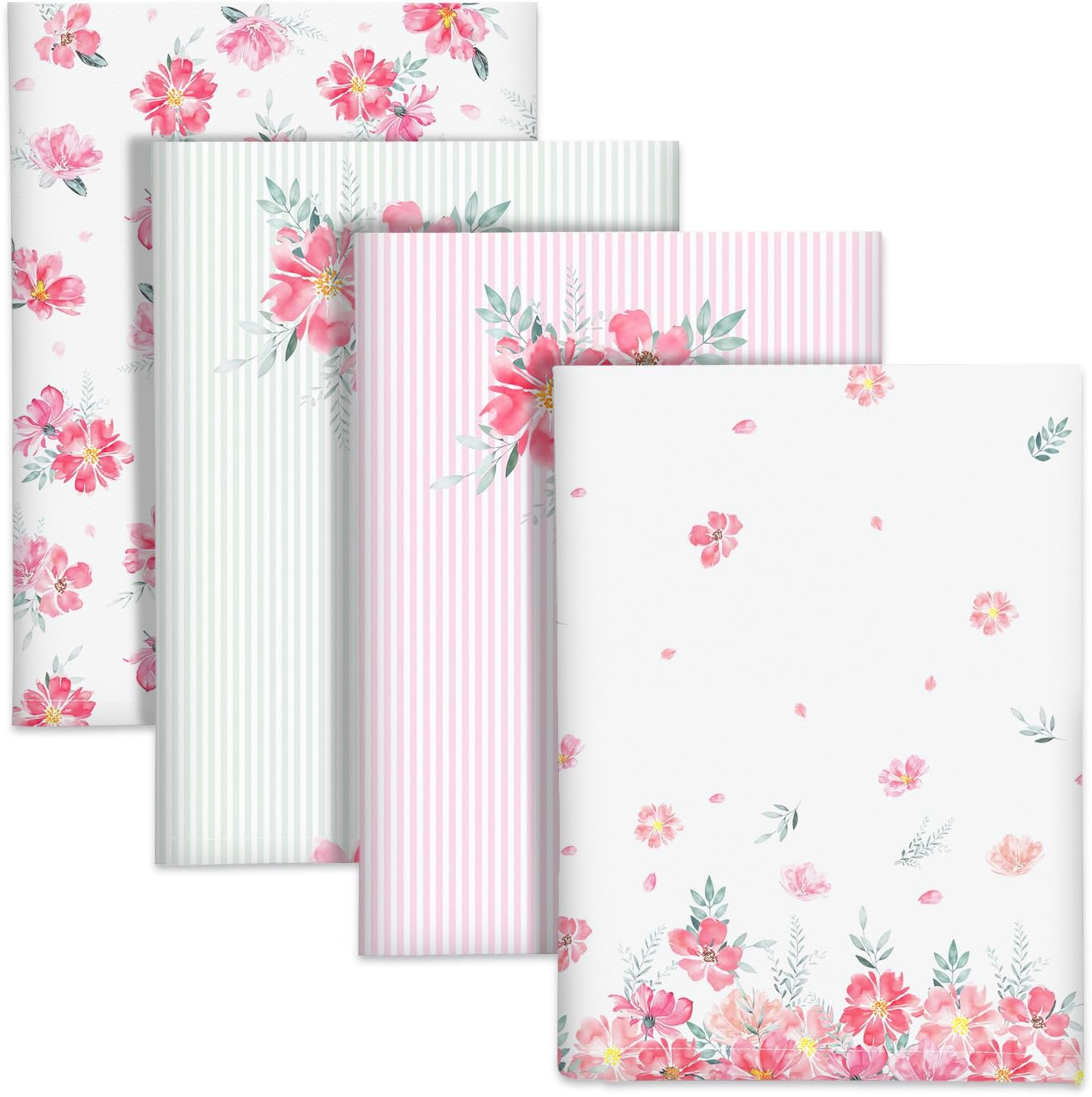 Arquiel Paños y Toallas de Cocina Algodon Set de 4, Toallas de Plato 100% algodón Paño de Cocina Suaves y absorbentes Toallas de té y Toallas de Barra 50 x 70CM Flor Rosa