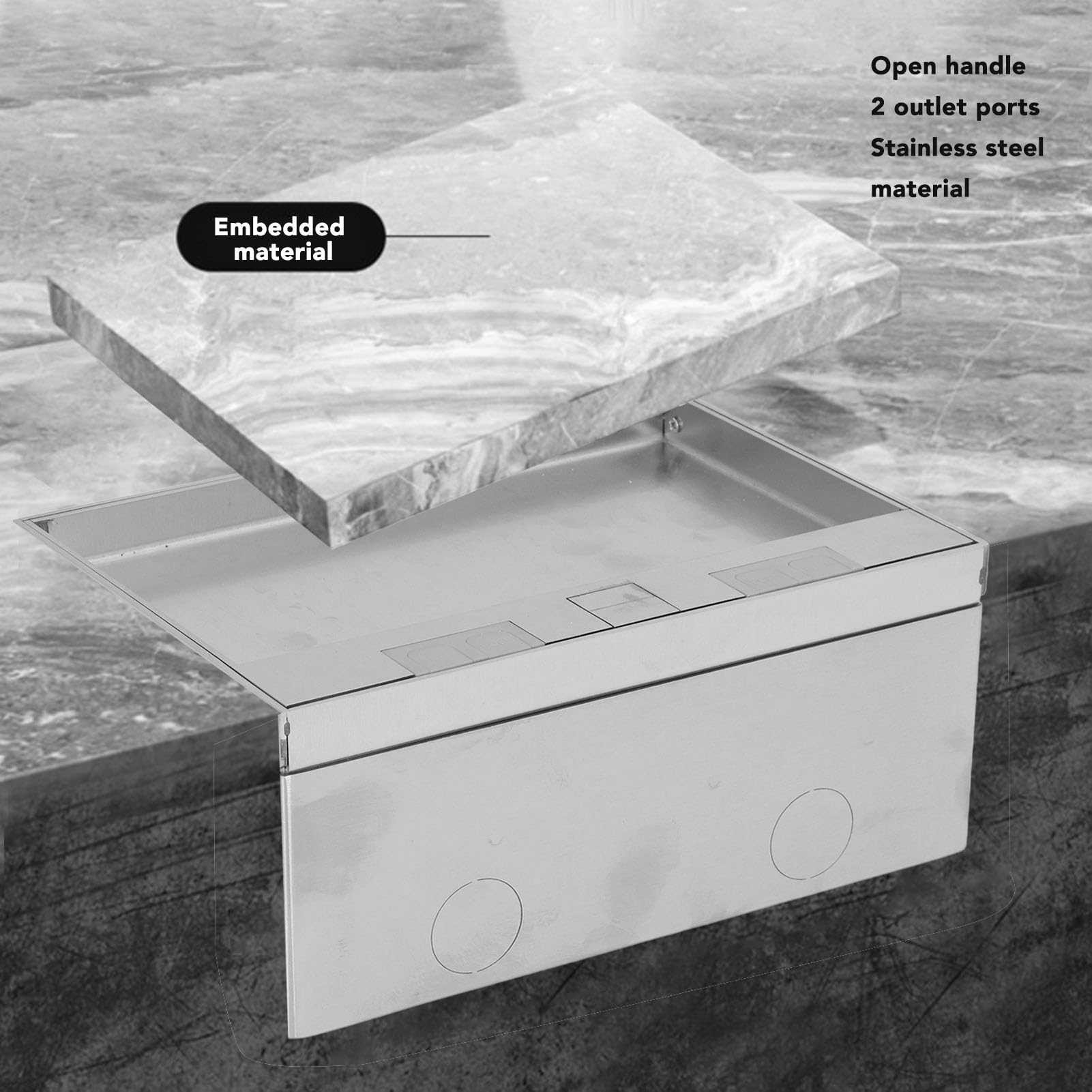 Yosoo Health Gear Kit Scatola di Derivazione da Incasso a Pavimento, Presa Piatta in Acciaio Inossidabile da 4 KW con 2 Prese CA Standard e 2 Porte USB, per Installazione in Marmo e a Pavimento.