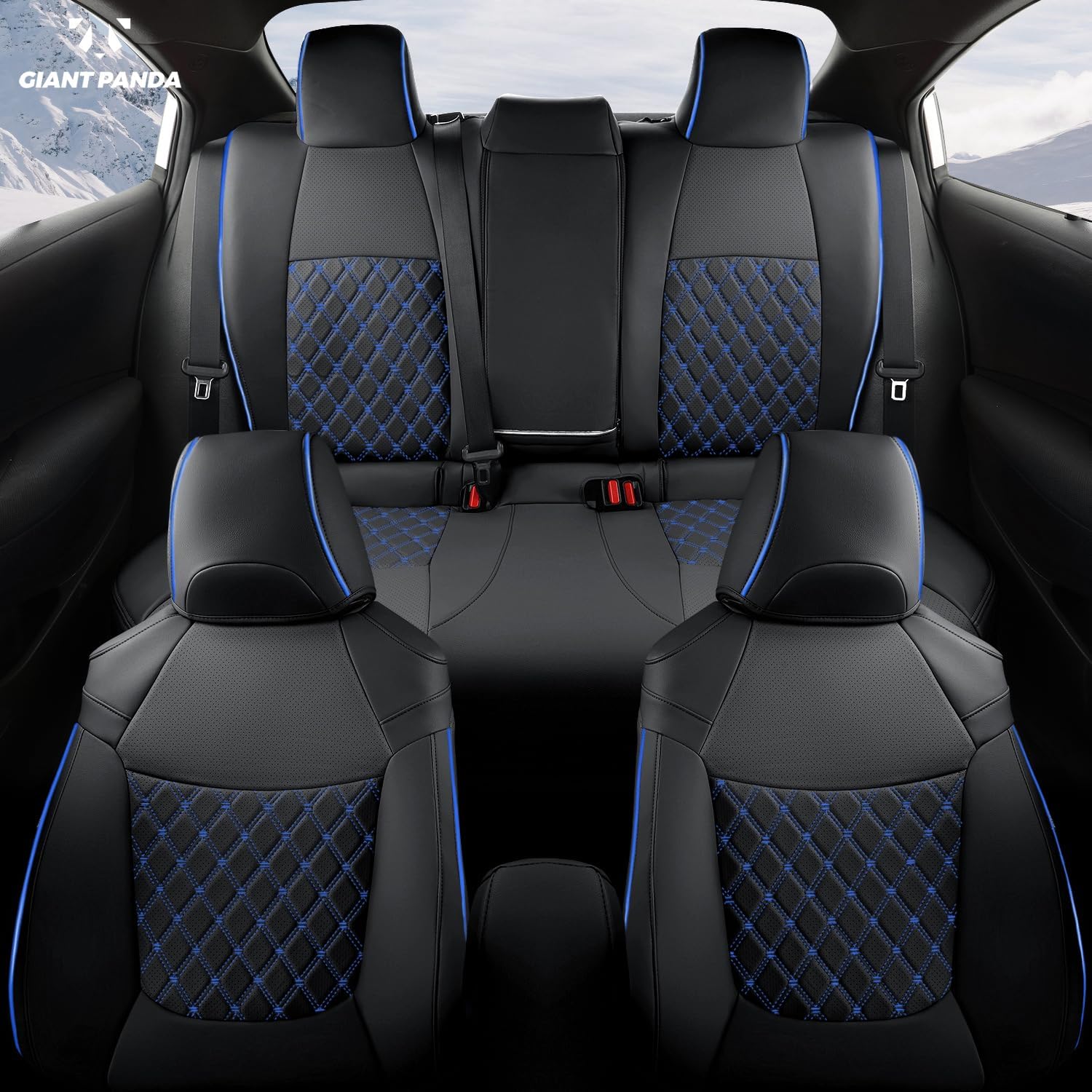 GIANT PANDA Customized Full Set Car Seat Covers Fit for Toyota Corolla L LE 2020 2021 2022 Faux Leather- (Black+Blue)