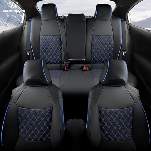 Miniatura 3 de GIANT PANDA Juego completo de fundas de asiento de automóvil personalizadas para Toyota Corolla L LE 2020 2021 2022 de piel sintética, (negro y azul)