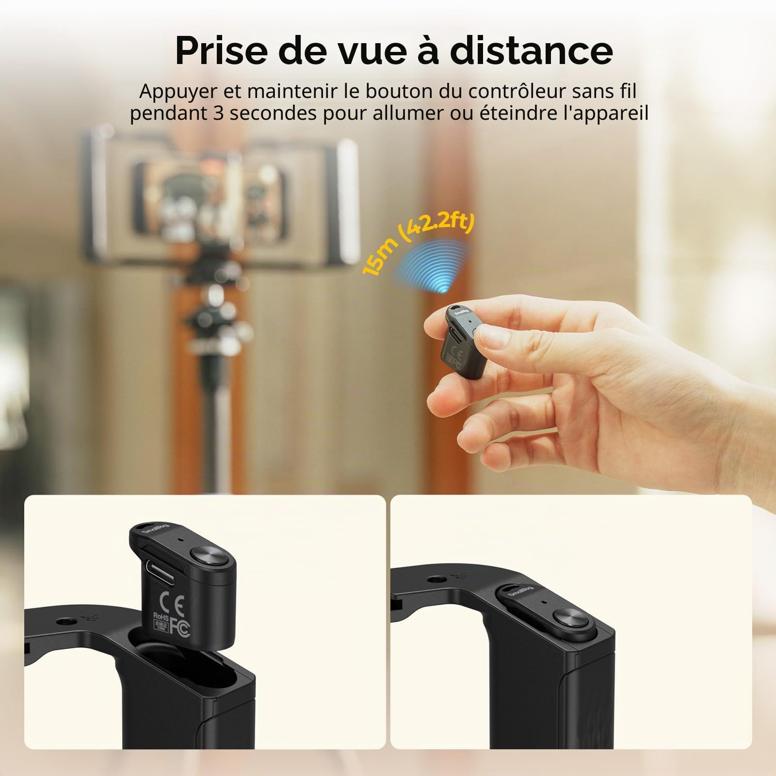 SMALLRIG Cage Universelle pour Téléphone IG-01 Integra Grip avec Manette sans Fil WR-06, Monture en V, Fixations pour Griffe, Trous Filetés 1/4"-20, Prise QD, Compatible iPhone et Android - 5356