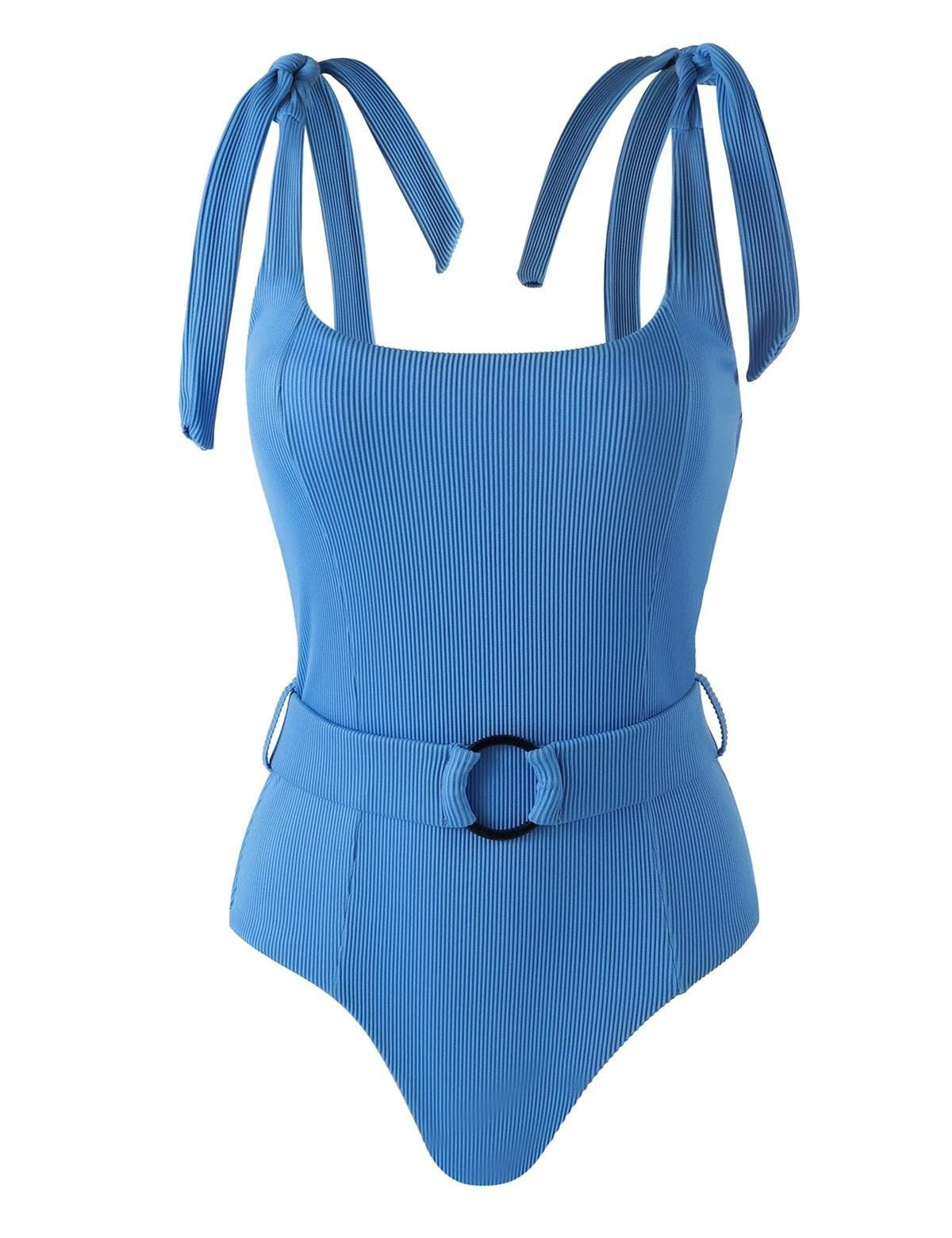 TSMEZA Women's One Piece Swimsuits Belt Tummy Control Bathing Suits Tie Shoulder Swimwear