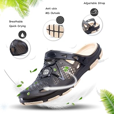 Hitmars Mens Clogs Lightweight Garden Shoes Breathable Clogs Beach Slippers Slip On Mules Pool Beach Yard for Men Black Blue Yellow Size US 7-13