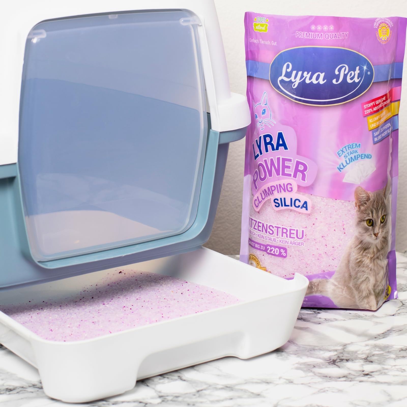 Lyra Pet® 6 x 5 L = 30 L Lyra Power Silikat klumpend Katzenstreu Klumpstreu | Clumping Silica - Stark Klumpende Katzenstreu - Neutralisiert den Geruch - Staubfrei - Nachfüllen statt Neufüllen