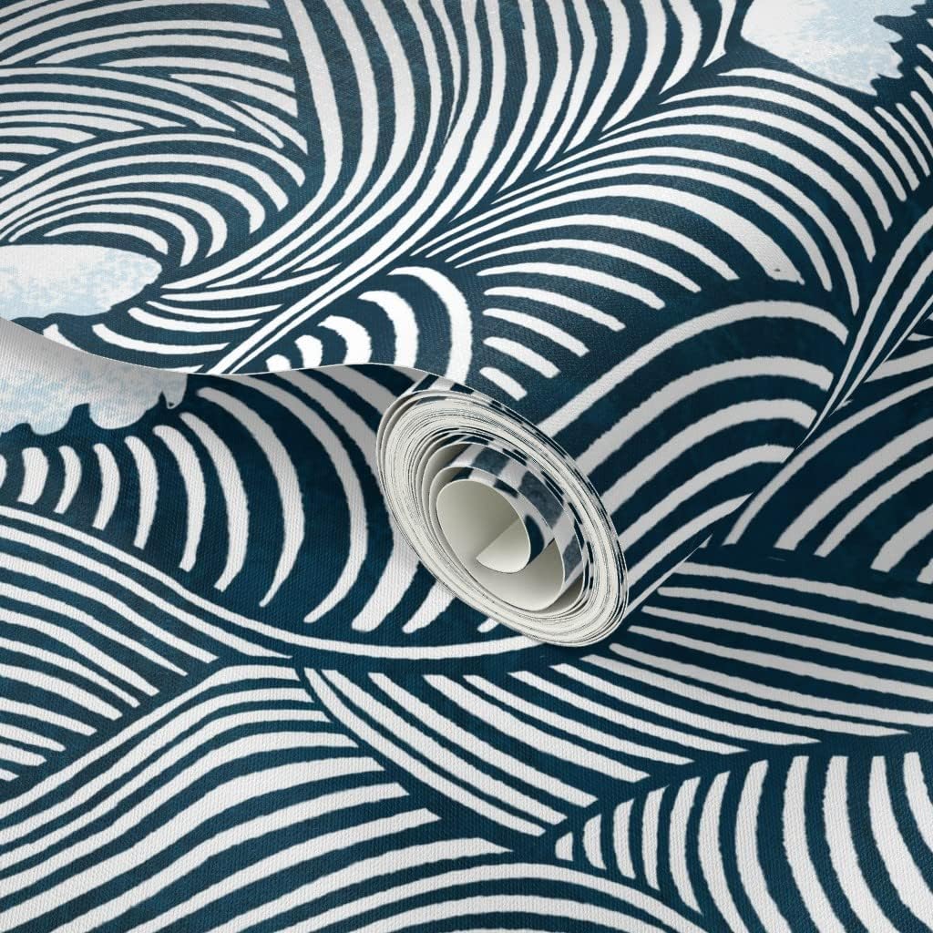 Spoonflower Peel & Stick Wallpaper 3ft x 2ft - Monster Blue Water Fantasy Waves Sea Creature Custom Removable Wallpaper