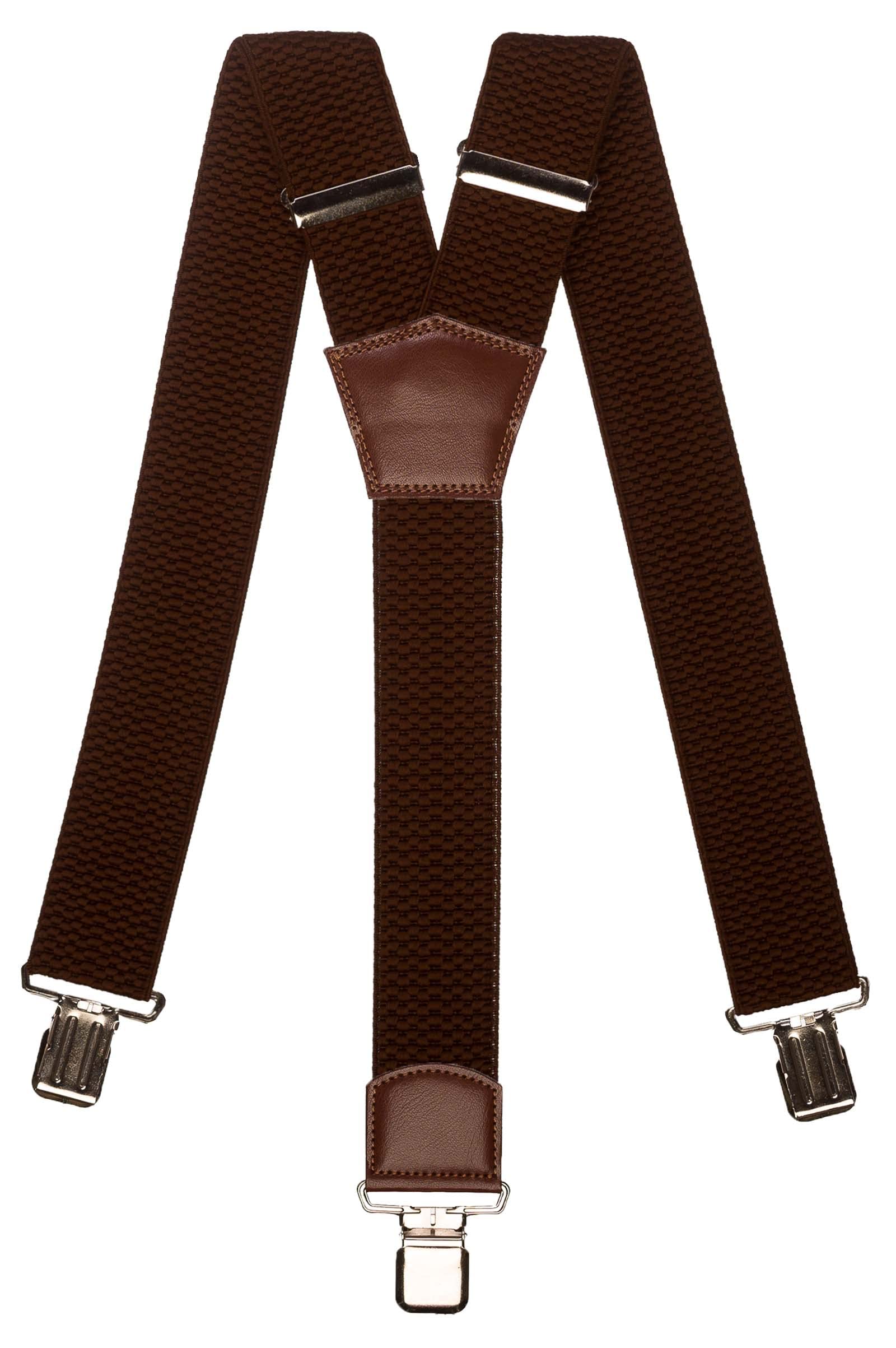 Olata Men's Extra Wide Heavy Duty Y-Shape Braces/Suspenders with Brown Leather - 5cm. Brown