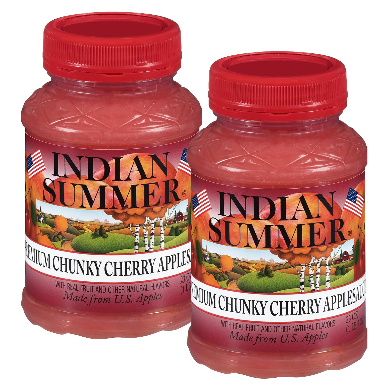 INDIAN SUMMERPremium Chunky Applesauce Made from US Apples and American Growers (2 Pack, 23 oz) (Cherry)