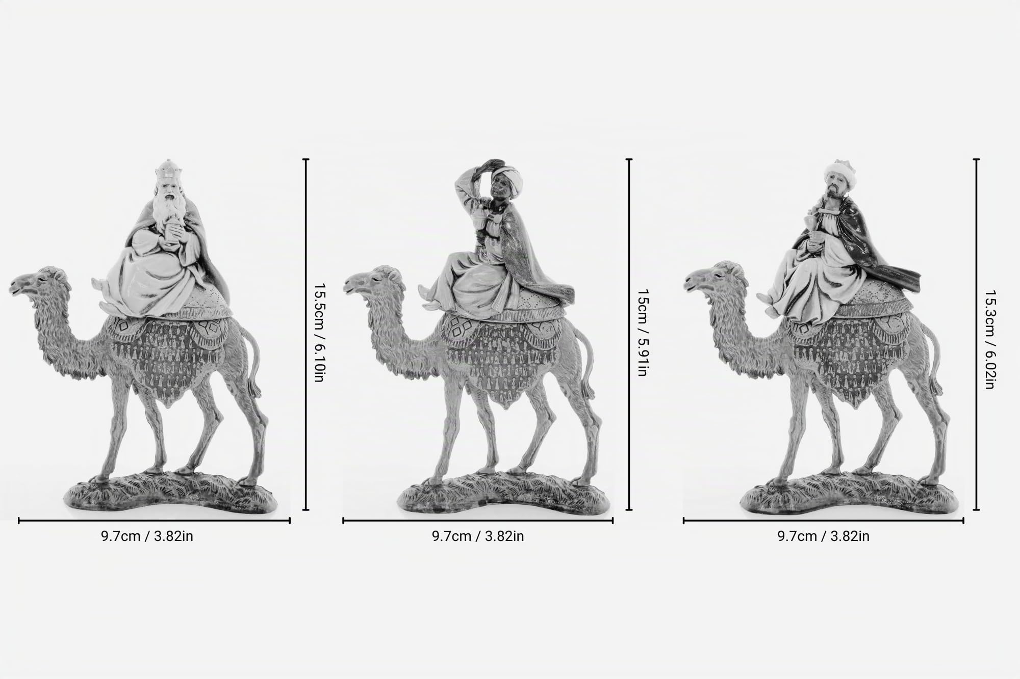 Moranduzzo Reyes Magos a Camello para Belén de 10 cm – Set 3 Figuras, Escala 1:20 – Standard 10, Estilo '700, Pintadas a Mano, Producto Oficial, Made in Italy, Escultor M. Landi