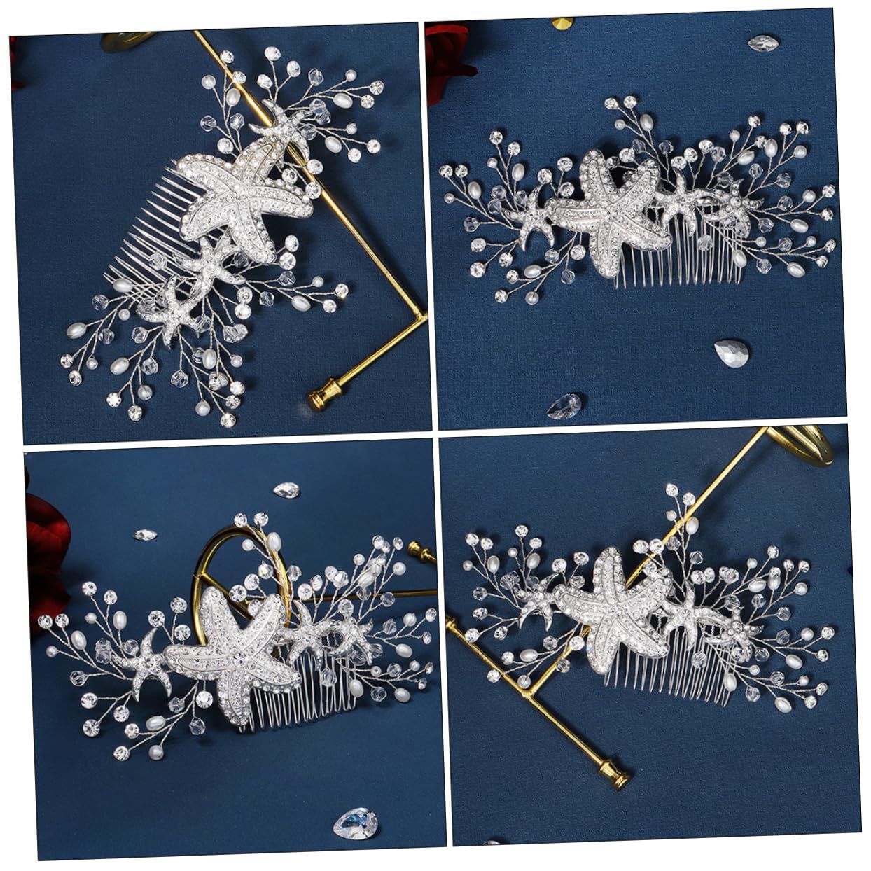 DOITOOL 3 Pz Pettine laterale di stelle marine tiara pettine per da sposa pettini per per matrimonio coreano accessori per parrucca copricapo damigella d'onore lega