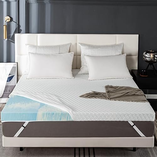 Cubrecolchón de espuma viscoelástica tamaño King, protector de colchón suave de 3 pulgadas con funda de bambú transpirable, cubrecolchón de alta