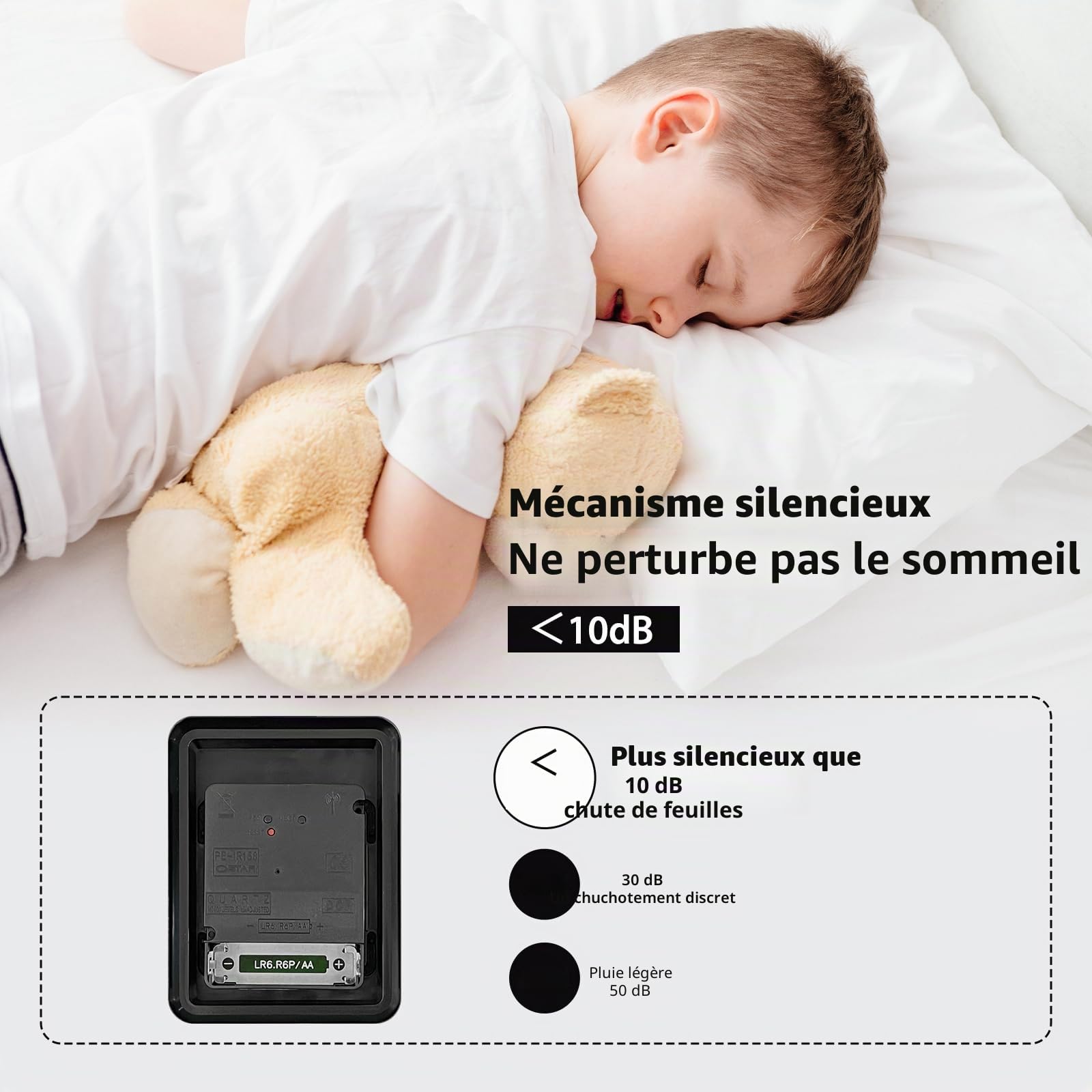 VIVILINEN Horloge Murale Radio Pilotée Silencieuse 30cm sans tic-tac Pendule à Grands Chiffres pour Chambre Cuisine Salon Automatique (Blanc)