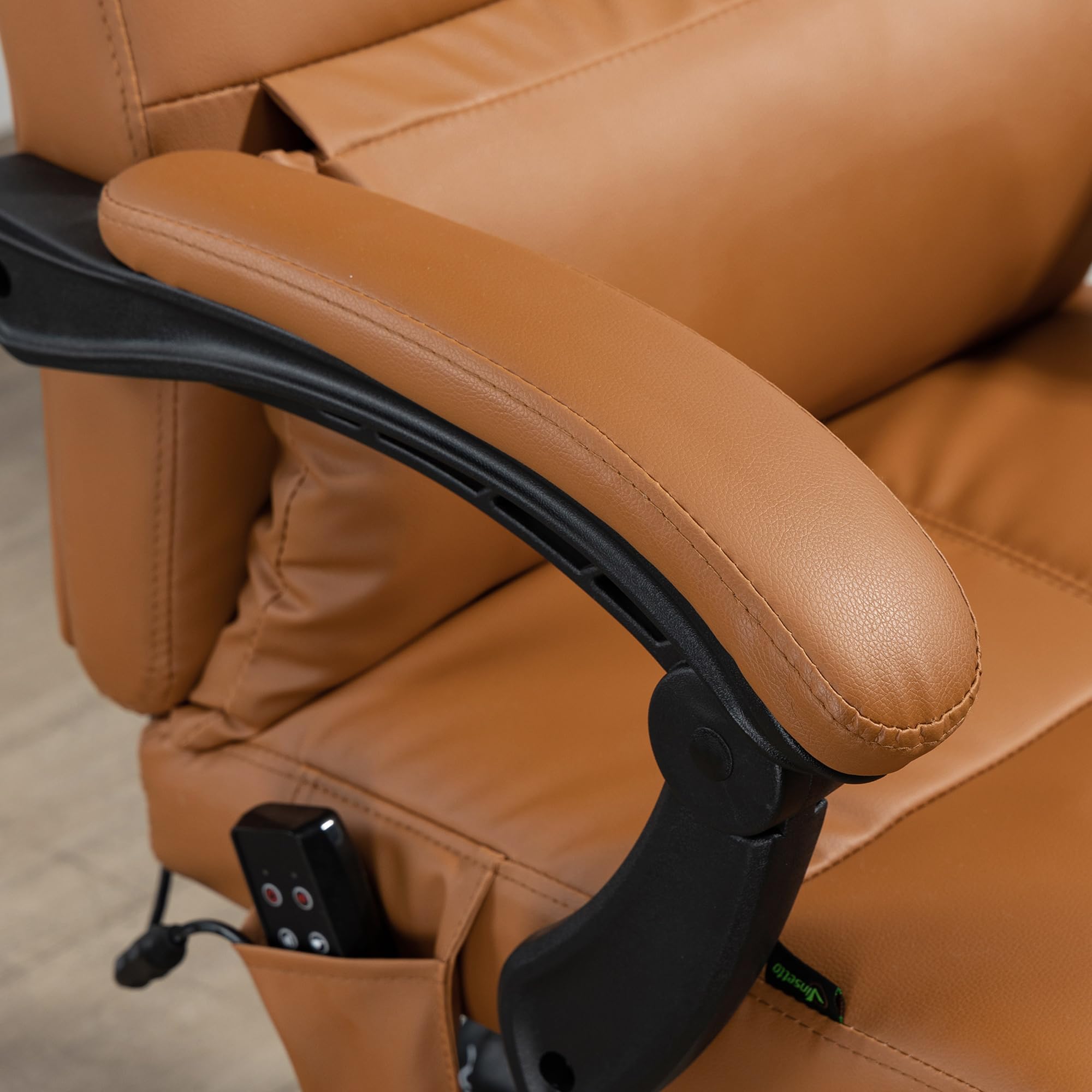 Vinsetto Silla de Oficina Ergonómica con Masaje y Calefacción, Silla de Escritorio Reclinable de Altura Ajustable con Respaldo Alto y Reposapiés, Cuero de PU para Ordenadores, Marrón Claro