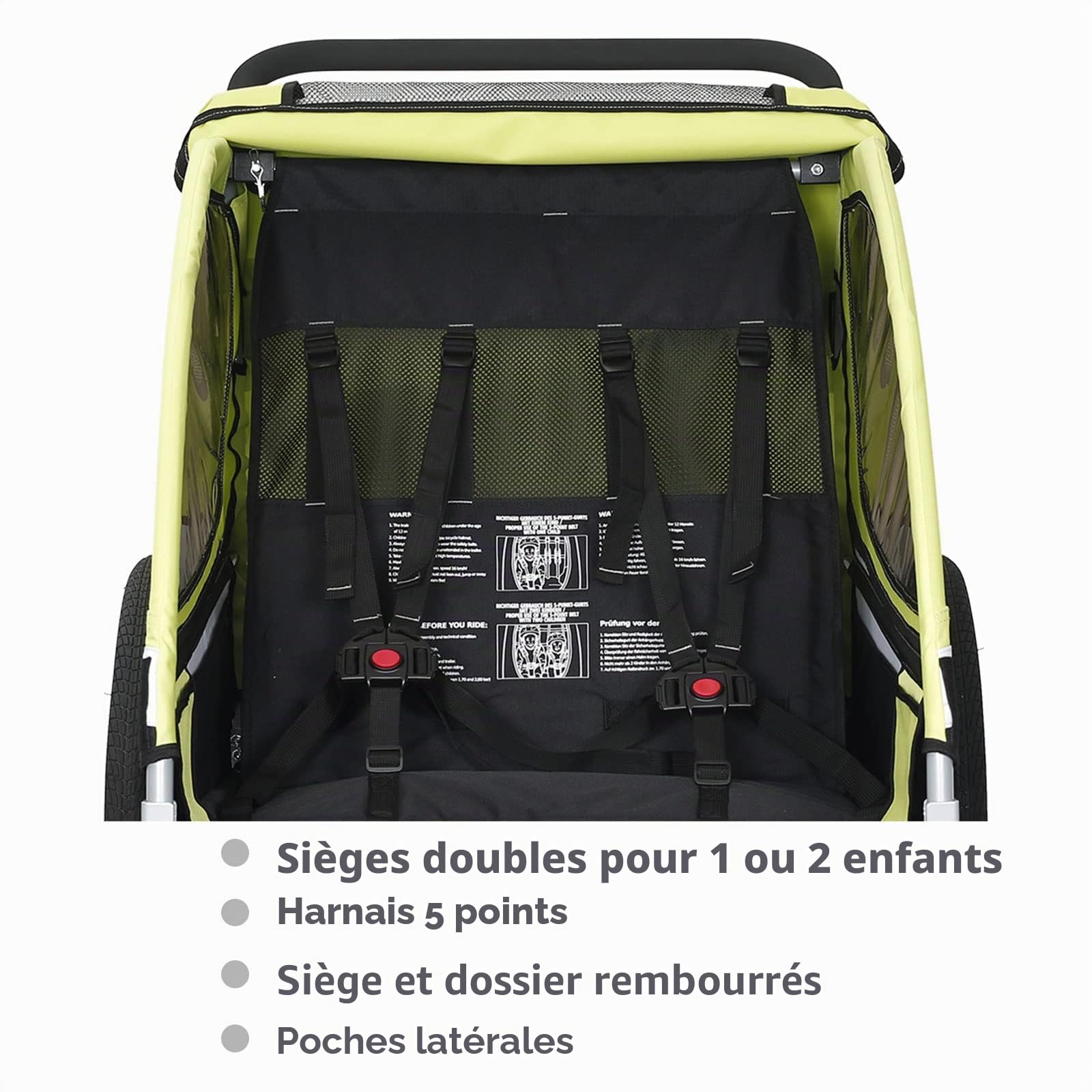 Tiggo S2 Remorque pour Enfants 2 en 1 Velo Suspension 5 Points Ceinture de securite 360° Roue Jogger Poussette