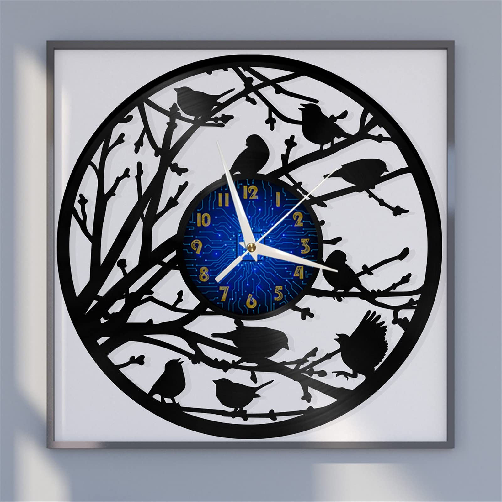 VCS Flock of birds on a branch theme Vinyl Record vintage Wall Clock for Kitchen(B)