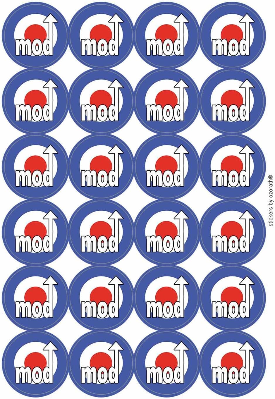 Mod Target Roundel Circular Matt Paper Stickers A4 Sheet of 24 (Each Sticker is 45mm Diameter)