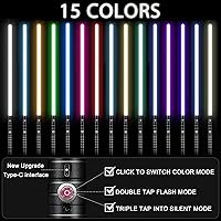 Vista 4 de Sable de luz 2 en 1 con mango de aleación de duelo, 15 colores RGB con 4 modos, 6 efectos de sonido, sable de luz desmontable recargable por USB, 15