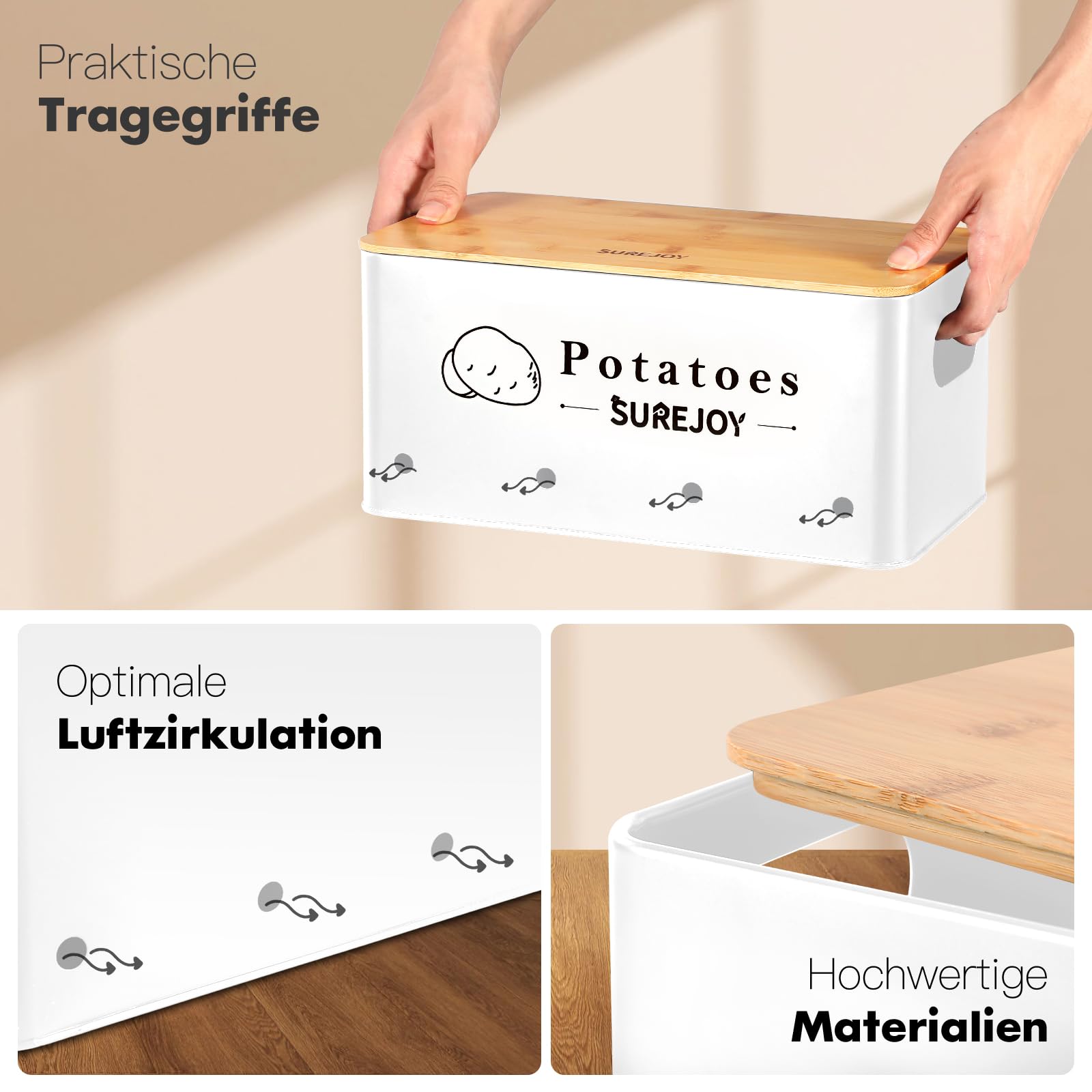 Gadgy Voorraadpotten Set van 3 | Uienpot, Knoflookpot en Aardappelbak met Deksel | Bewaarblik Retro/Vintage | Bewaarpot Emaille met Ventilatiegaten