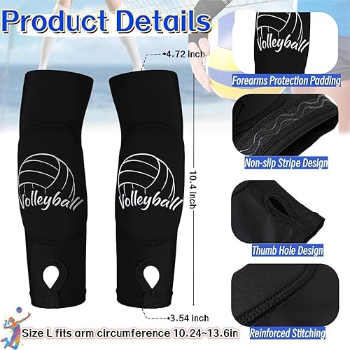 Miniatura 2 de Juego de 6 rodilleras de voleibol, accesorios de voleibol, mangas para brazos de voleibol con orificio para el pulgar, banda para el sudor,