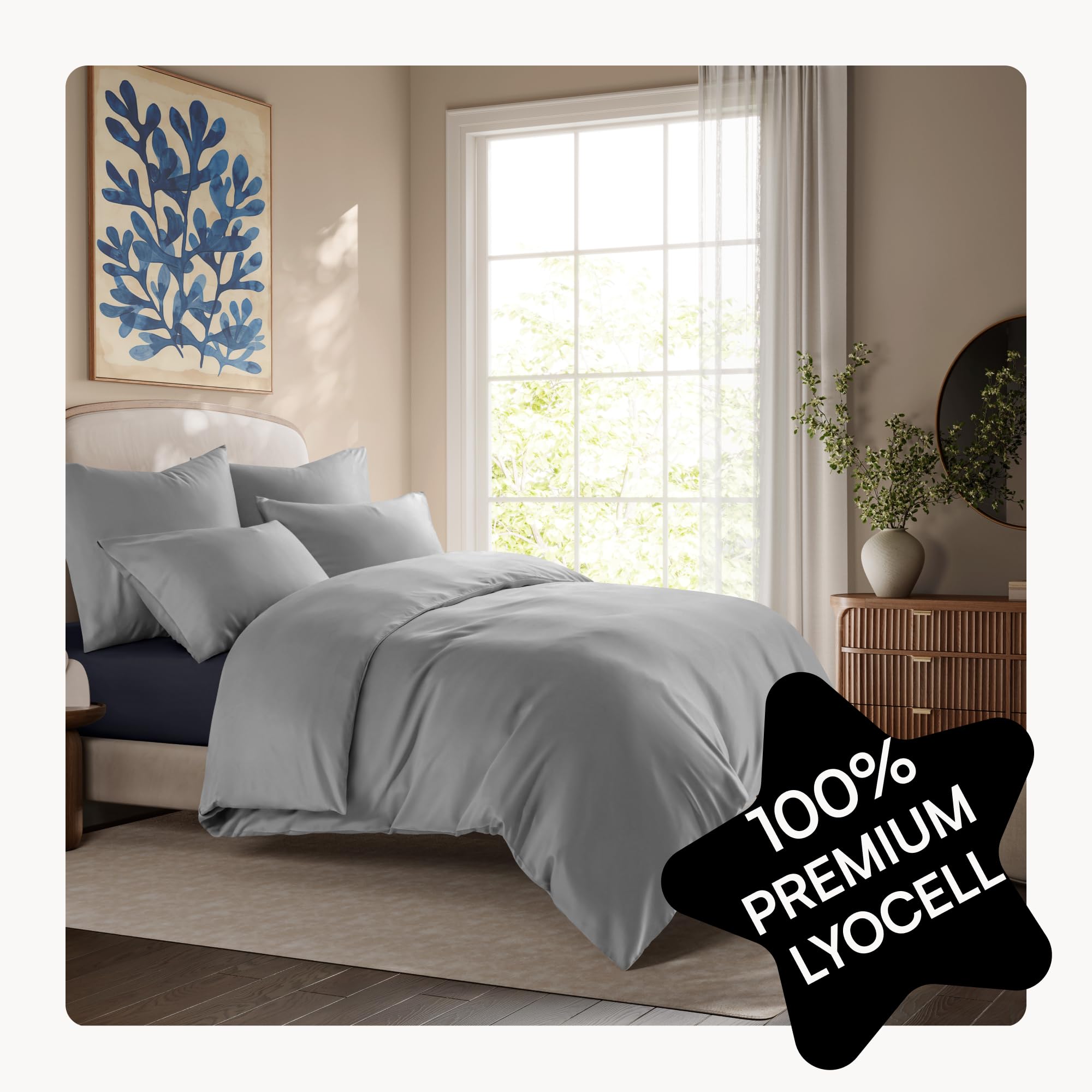 Tencel Bettwäsche 200x200 Grau Hellgrau + 80x80 cm | 100% Lyocell | besonders weiche hochwertig | Reißverschluss | Oeko-Tex | für Allergiker geeignet | Atmungsaktiv gegen Schweiß