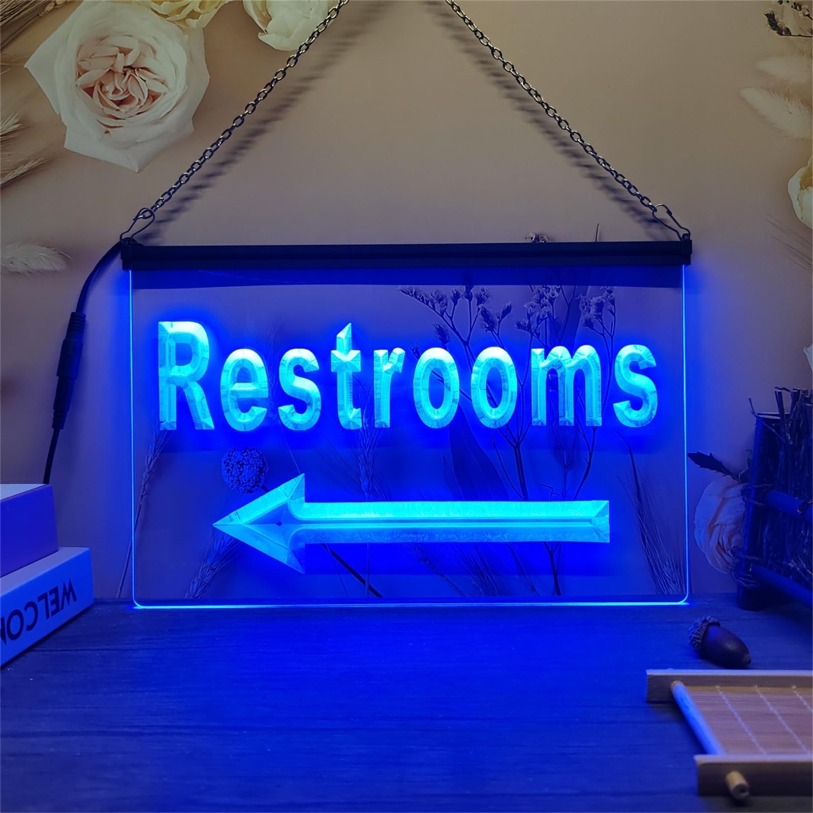REWIS Letrero de neón LED para Inodoro, baño de Bar, Luces de neón con atenuación de 7 Colores, decoración Luminosa Colgante, alimentación USB con atenuador de Control Remoto,D,60x40cm