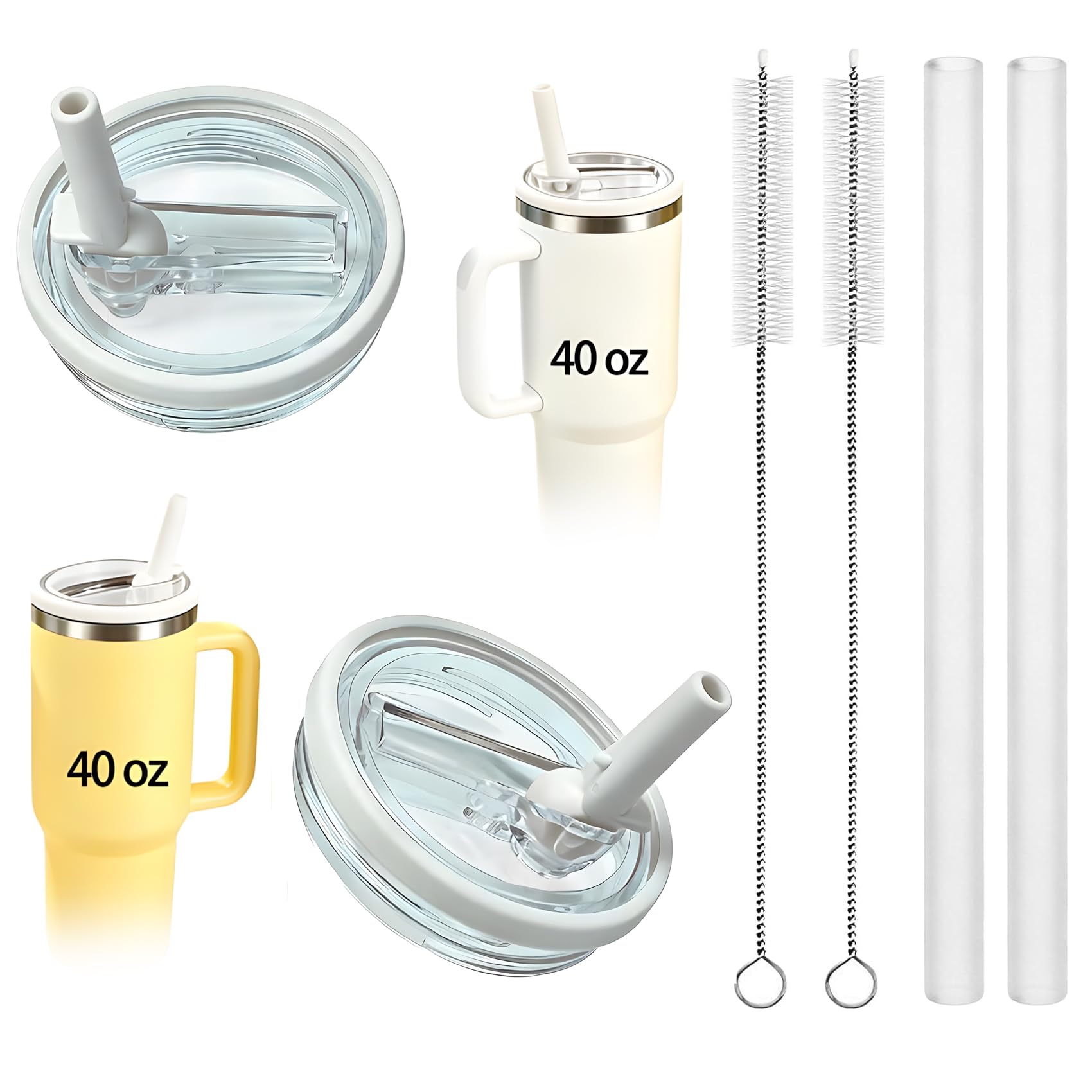 Photo 1 of 2 Pack 40 oz Replacement Lids Compatible with HydroJug 40oz Bottles Only, Flip Straw Traveler Lids, Leakproof Flip Top Caps, Dishwasher Safe, Lids Only, No Bottle Included (Creamy)