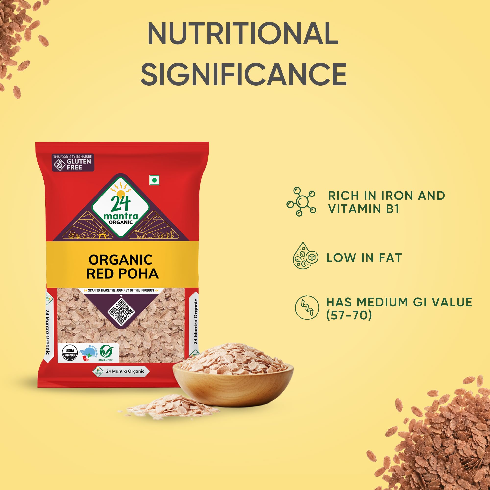 24 Mantra Organic Red Poha/Flattened Red Rice/Erra Atukula - Organic | Chemical Free & | Pesticides Free | Easily Digestible (500 G (Pack Of 1))