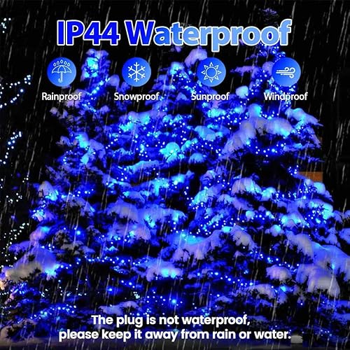 Vista 3 de Guirnalda de luces de Halloween extensible de 200 LED de color azul, extralarga de 82 pies, para interiores y exteriores, 8 modos de iluminación