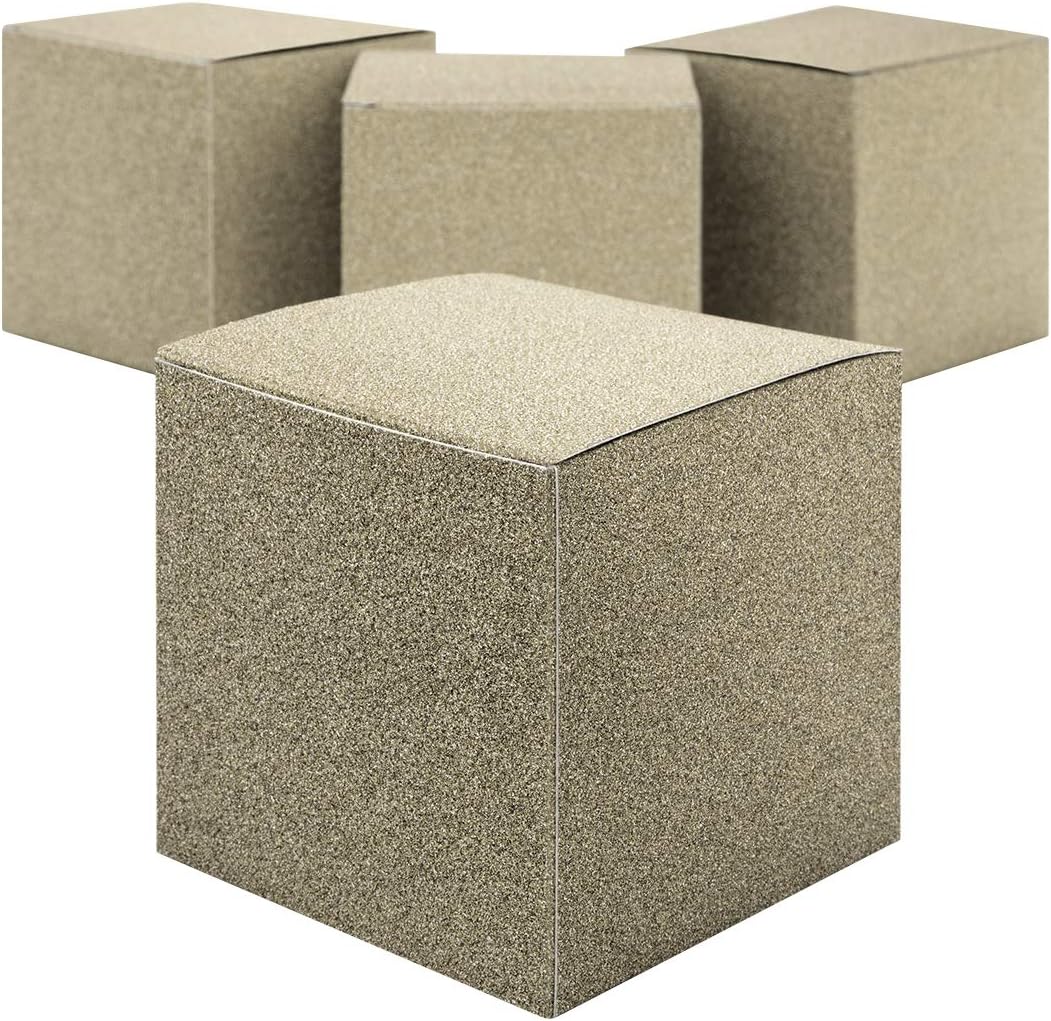 Andaz Press Glitter Gift Favor Tuck Boxes, 3" Cube Favor Box, Bulk 50-Pack, Party Favor Gift Box for Wedding Favors, Baby Shower, Graduation, Baptism, Bridal Shower, Holidays (Champagne)