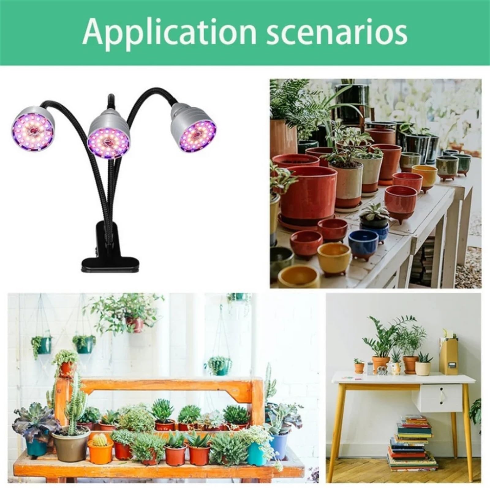 Lampada LED for la crescita a spettro completo 5V USB con staffa for piante da interno, fiori, piantine, tenda VEG, lampada fito,Risparmio energetico(2 head)