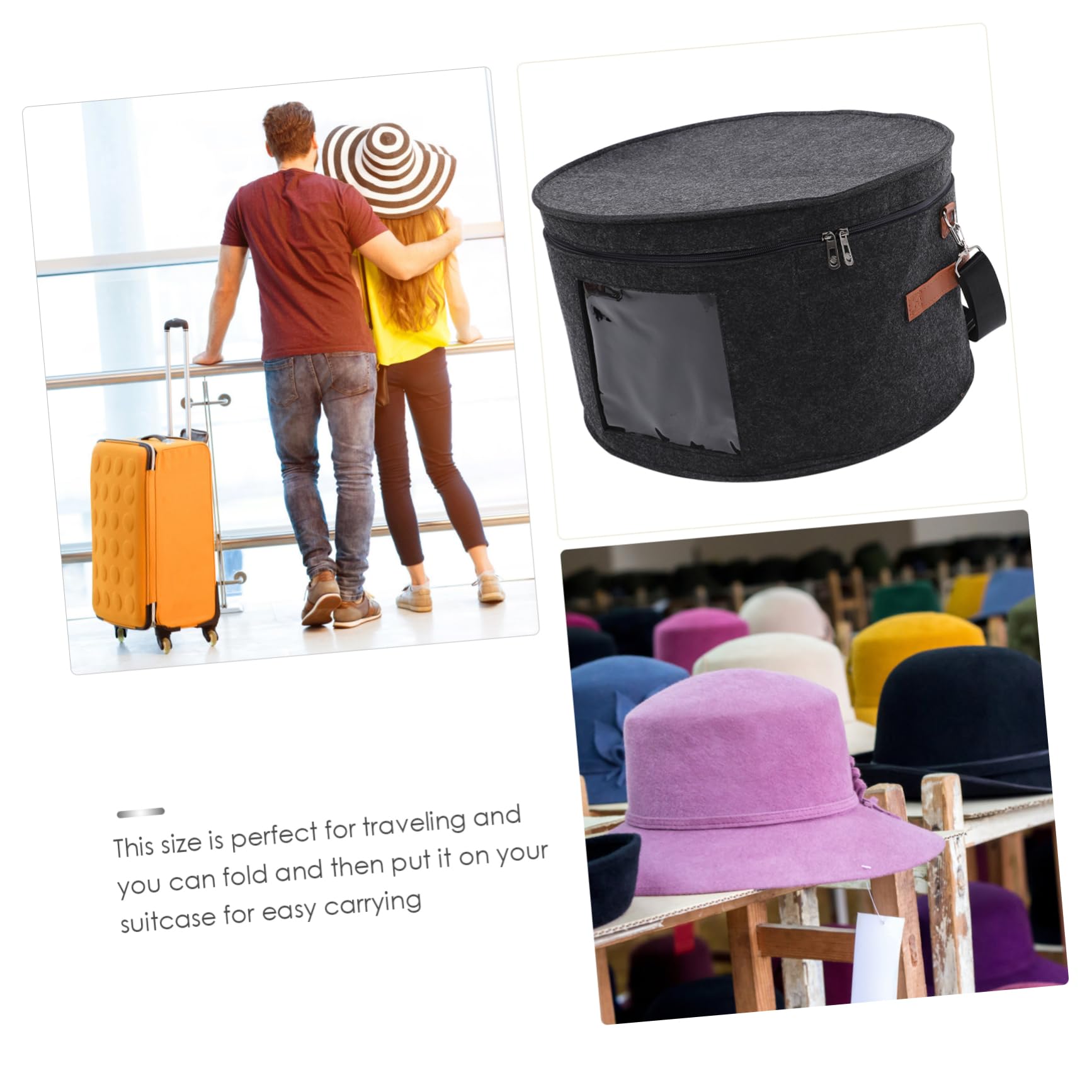 Unomor Ganizer for Hats Hat Storage Boxes Round Lid Travel Hat Carrier for Women Men Truck Hat Holder No Odor 43x26cm
