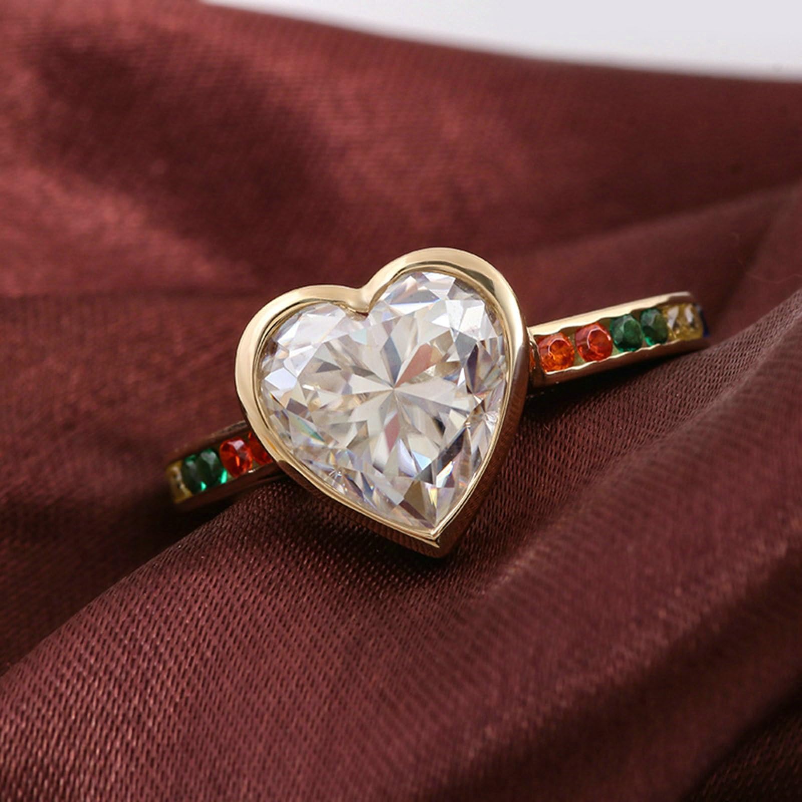 Anillo de compromiso de 18 quilates 1/2/3 quilates con corte de corazón blanco moissanita, anillo de compromiso para parejas de oro simple corazón anillo de compromiso