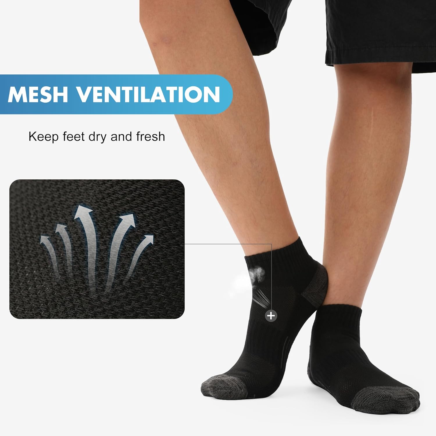 BAMBOO COOL Men's Ankle Socks Athletic Low Cut Cushioned Moisture Wicking, Running Socks Arch Support Breathable, 6 Pack - Image 3