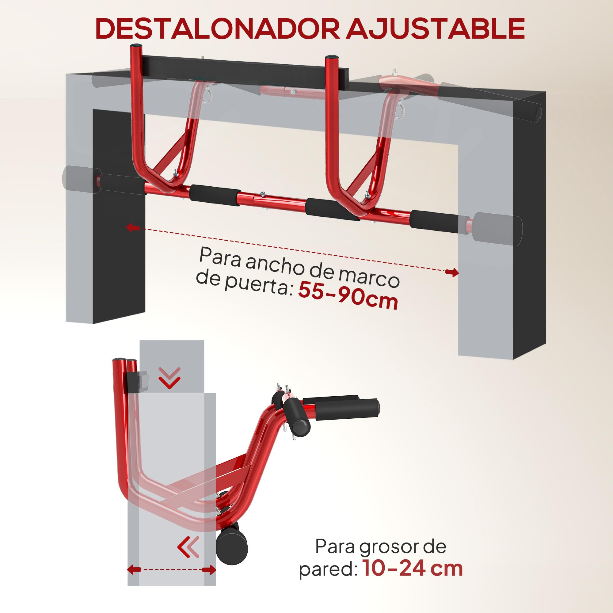 SPORTNOW Barra de Dominadas Multifuncional de Pared 150 kg Rojo y Negro