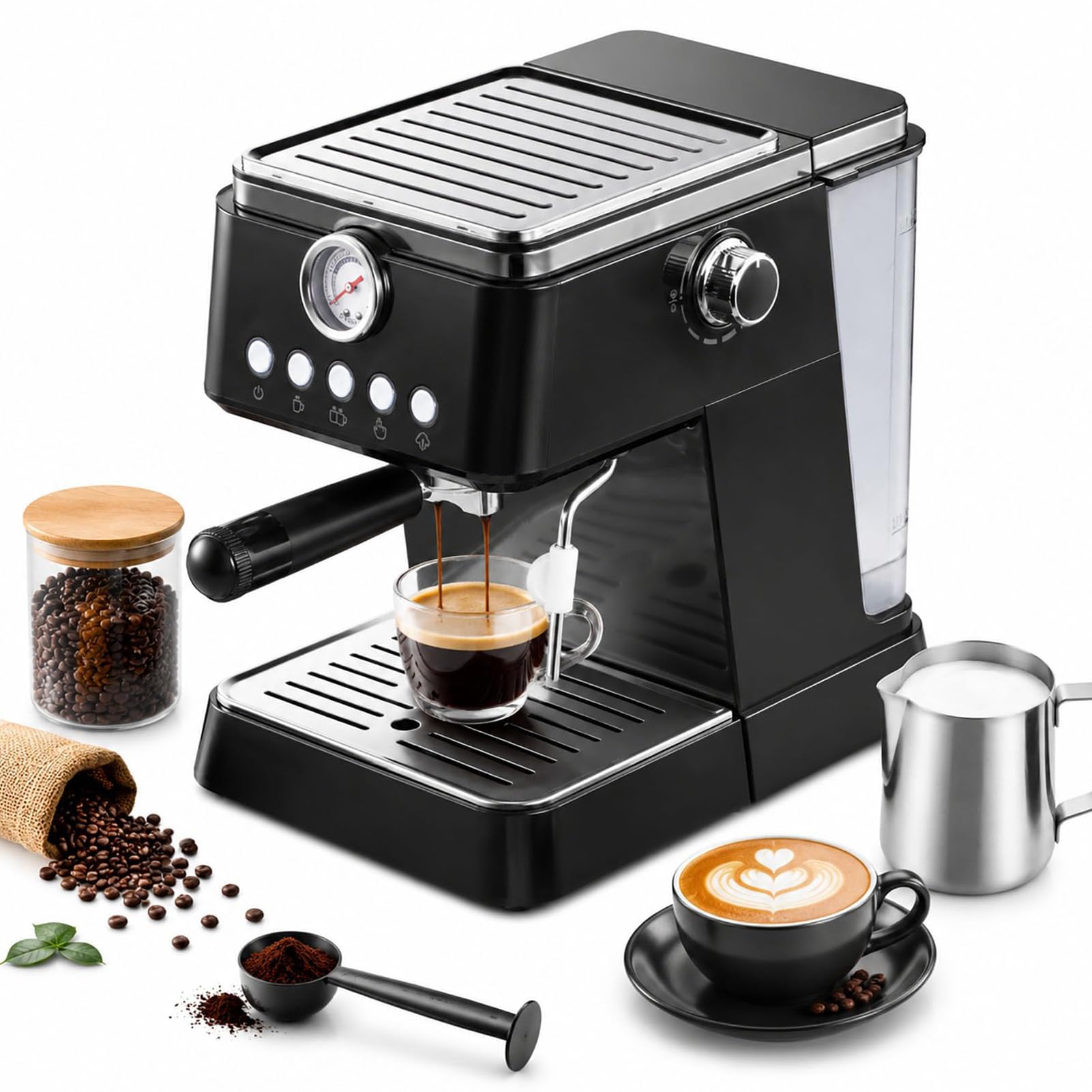 Ekspres Do Espresso Z Młynkiem, 20 Barowy Ekspres Do Kawy do Latte | Automatyczny Ekspres Do Espresso Z 18 Ustawieniami Mielenia, Ekranem Dotykowym, Spieniaczem Do Mleka, Zbiornikiem(Black)