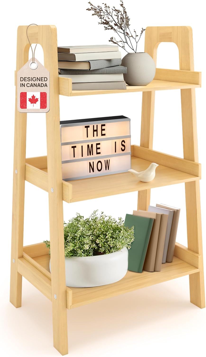 Ibyx 3 Tier Open Bookshelf – Elegant Bookcase Storage Organizer – Multi-Purpose Bamboo Display Shelf for Home, Office, Bedroom & Living Room (Natural, Bamboo)