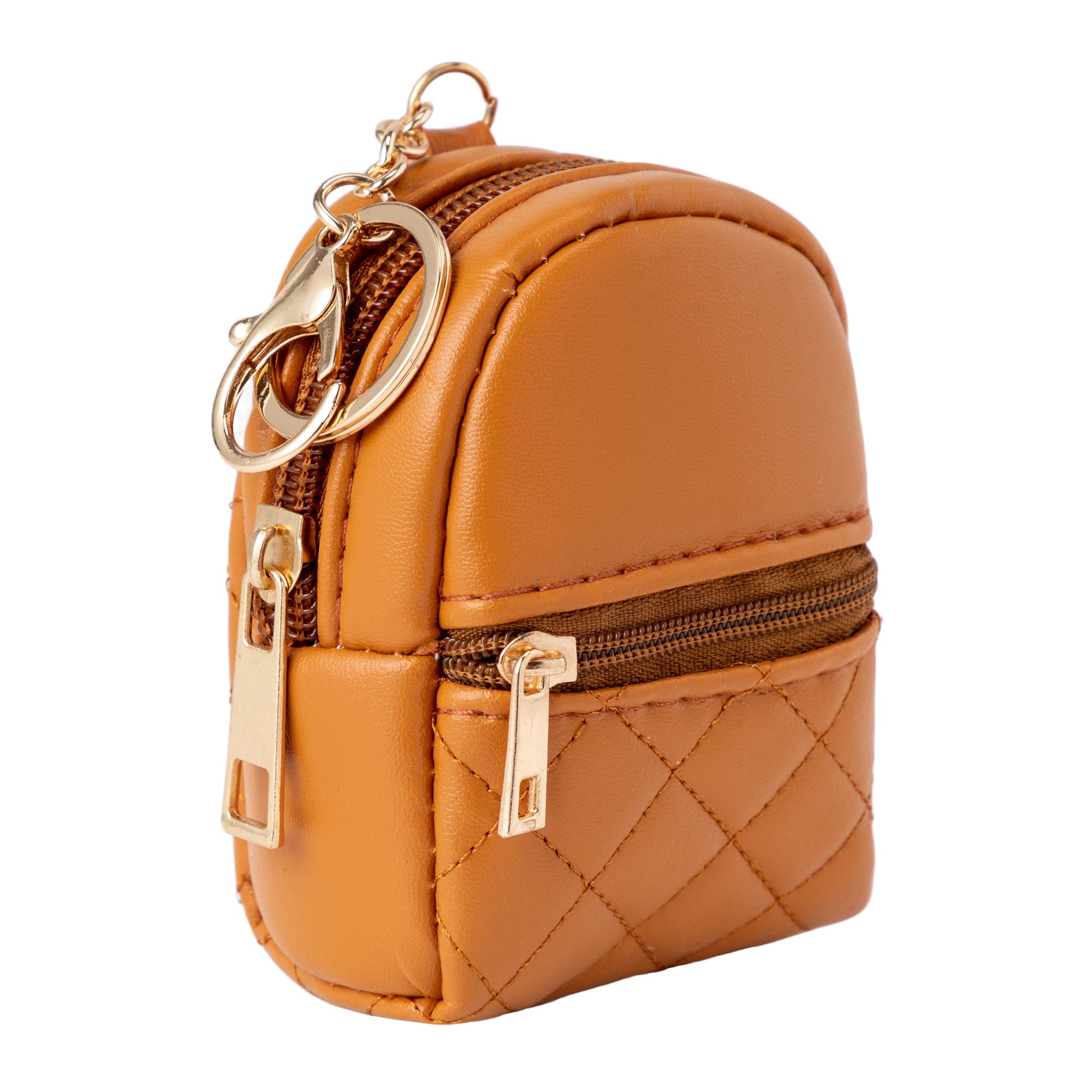 Mini Backpack Keychain Bag Cute Cosmetic Bag for Women PU Leather Makeup Bag Key Pocket Lipstick Bag Card Holder Data Cable Organizer Zipper Pouch (Brown)