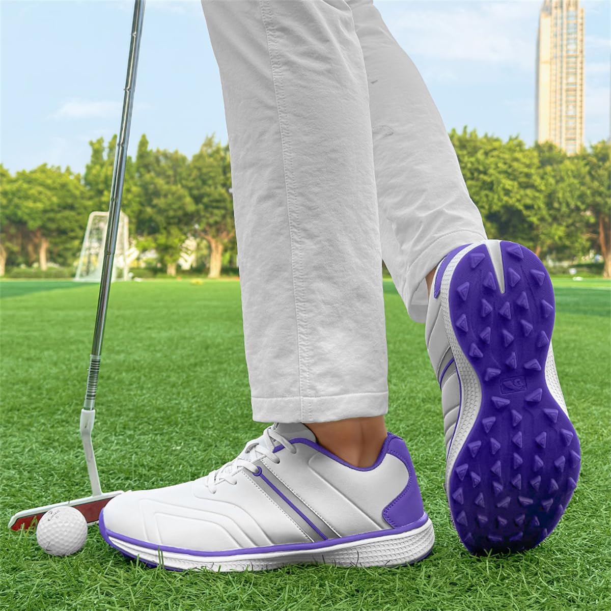 Zapatos de Golf para Mujer, Calzado de Golf para Mujer sin Clavos con Buena Estabilidad Zapatillas de Golf cómodas con Cordones