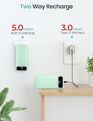 Miniatura 7 de Cargador portátil ligero de 12000 mAh con cables integrados y enchufe de pared de CA, batería de carga rápida PD20W USB-C, pantalla LED, cargador