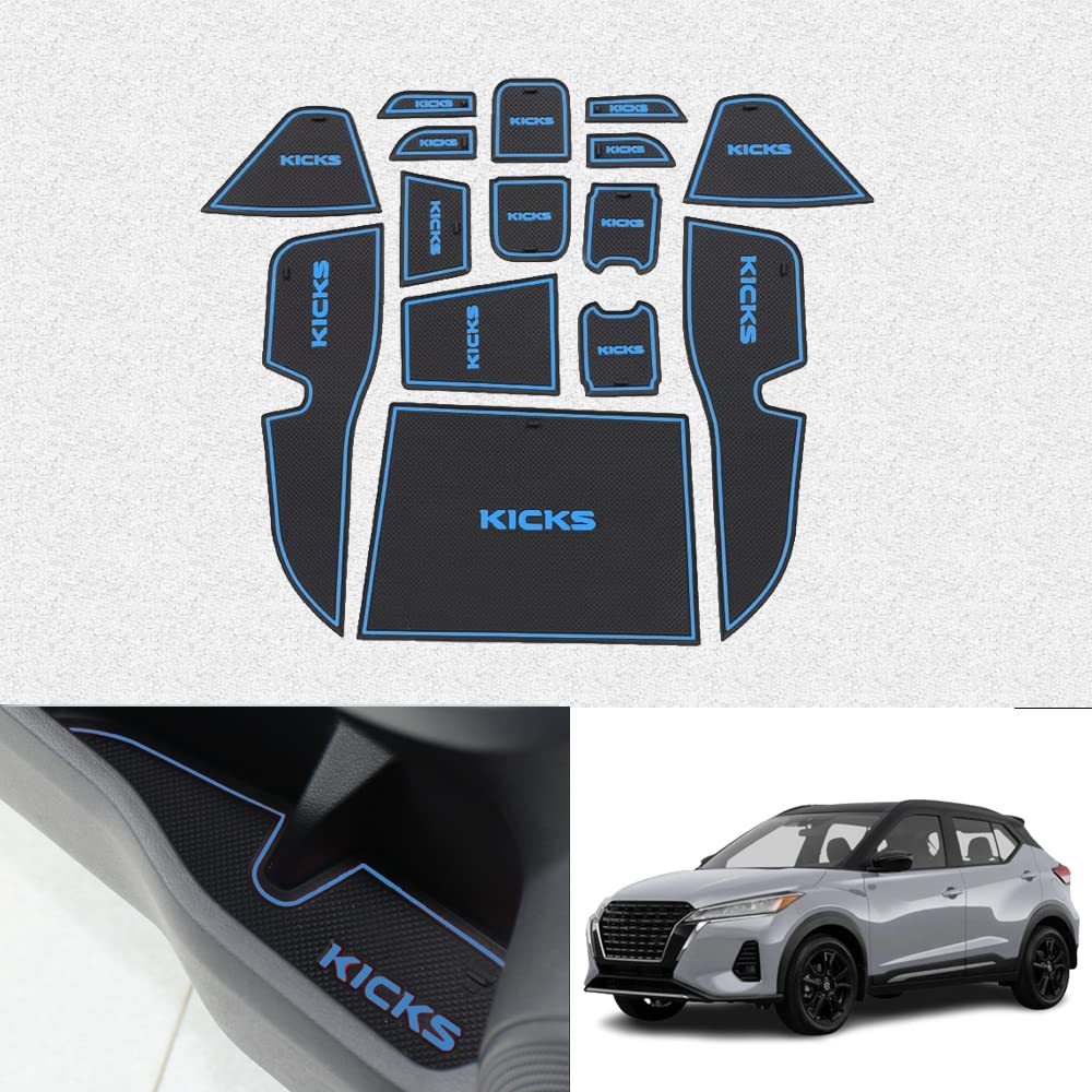 Kakash Custom Interior Accessories for Nissan Kicks 2021 2022 2023 Door Storage Mat Gate Slot Mat Cup Holder Inserts Center Console Liner Mats Dust-Proof Anti-Slip 15Pcs/Set(Blue)