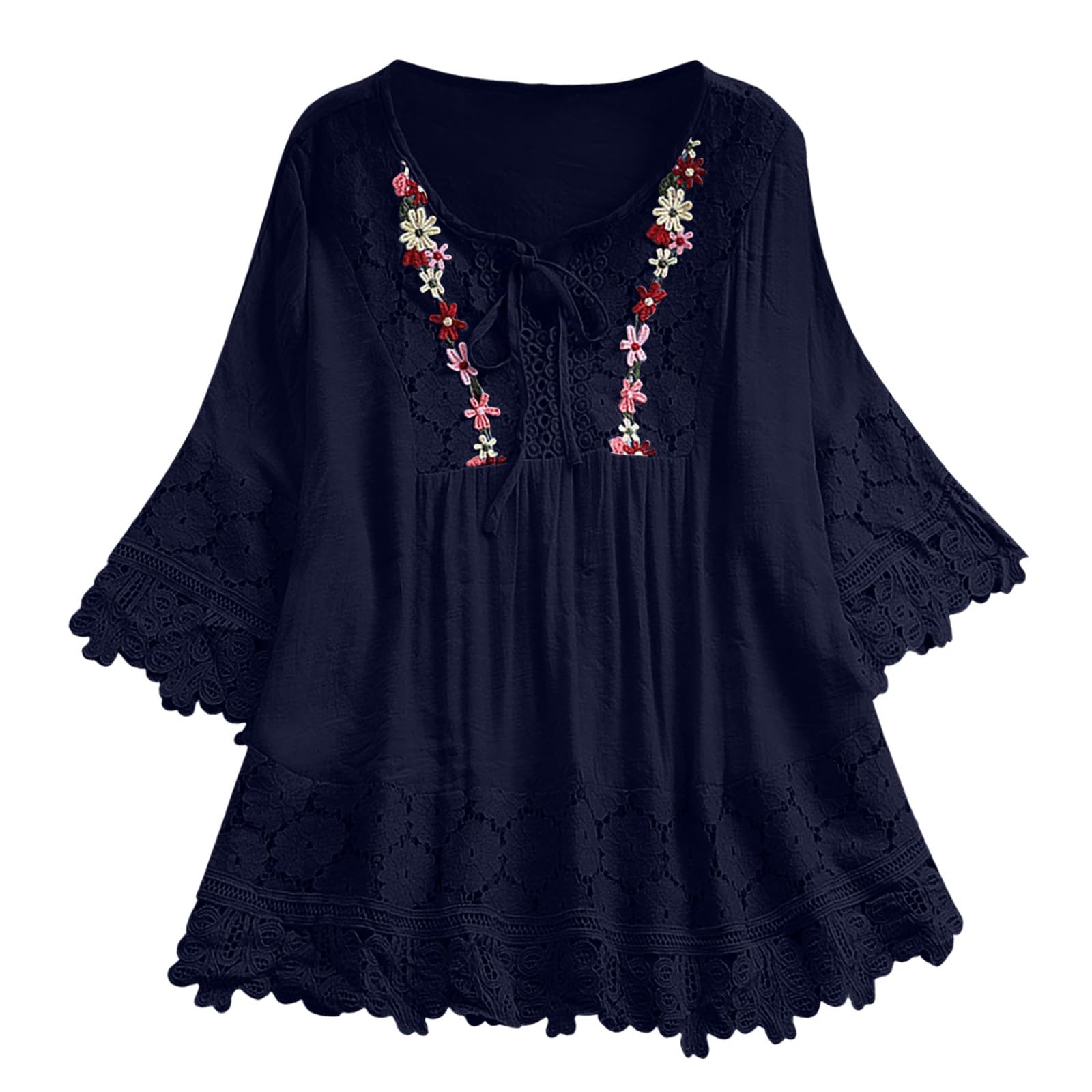 T-shirt femme dentelle patchwork col en V chic et moderne